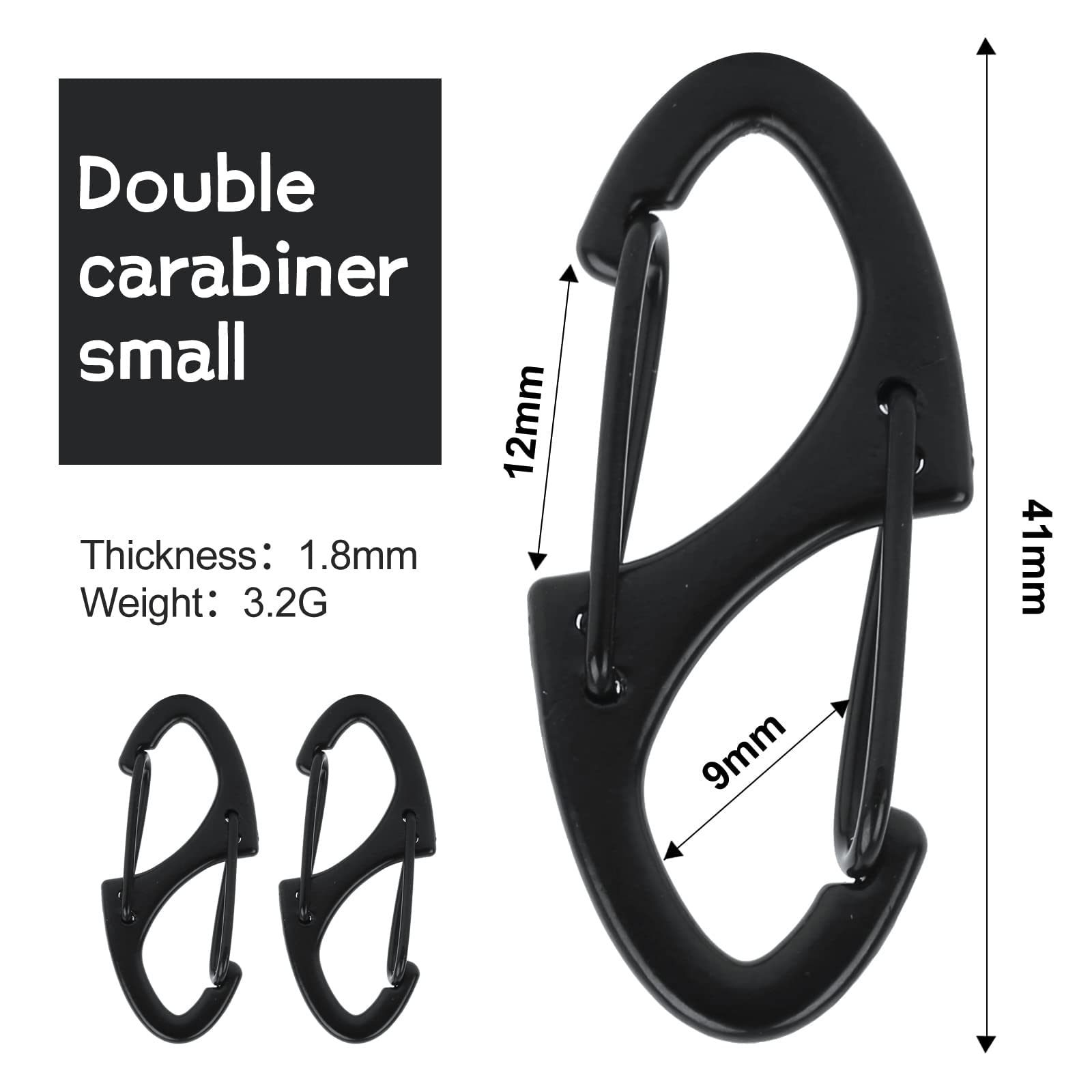 40 mosquetones dobles coloridos en forma de S (1.6 pulgadas) de doble puerta S mosquetón - Ganchos de gatillo para llaveros colgantes de muñeca pequeña, ideal para camping, viajes, pesca