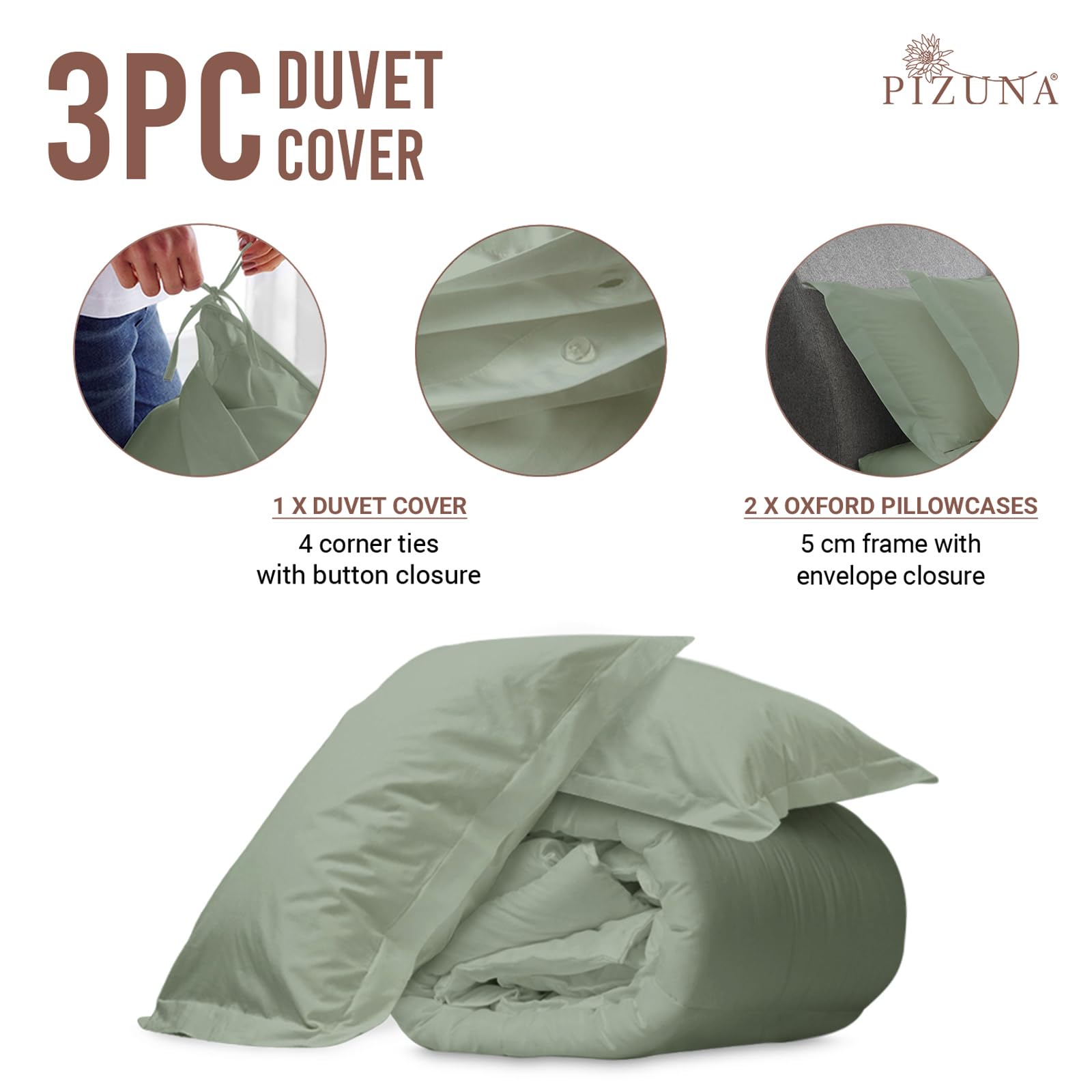 Pizuna 100% Cotton Super King Duvet Cover Set Seafoam Sage - Image 3