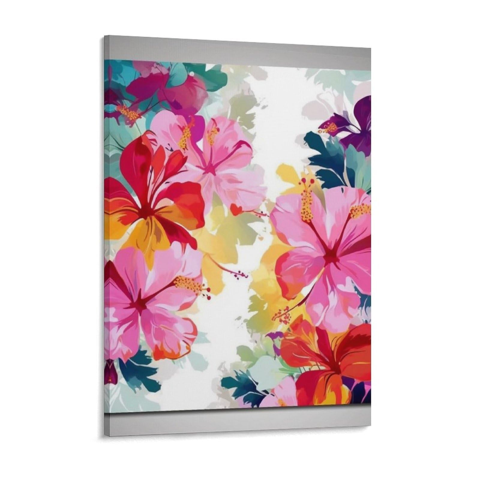 Hawaiian Flower Print Canvas Wall Art for Bedroom 18x24inch Canvas Prints Artwork for Walls Modern Picture Artwork Painting for Living Room Aesthetic Wall Paintings for Bathroom Kitchen Offic