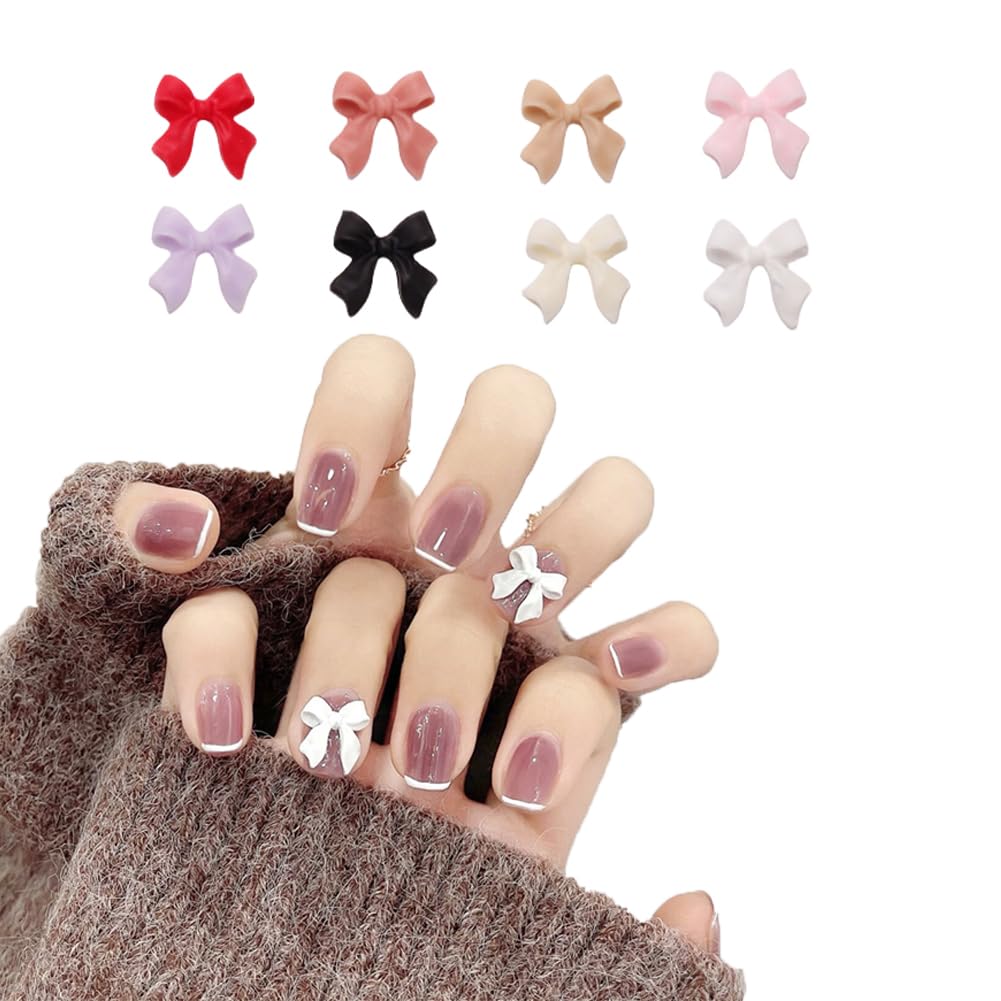 50Pcs Bow Nail Charms Resin Bow-Knot Nail Art Charms Multicolour 3D Bowknot Accessories for Women DIY Nail Art Decoration