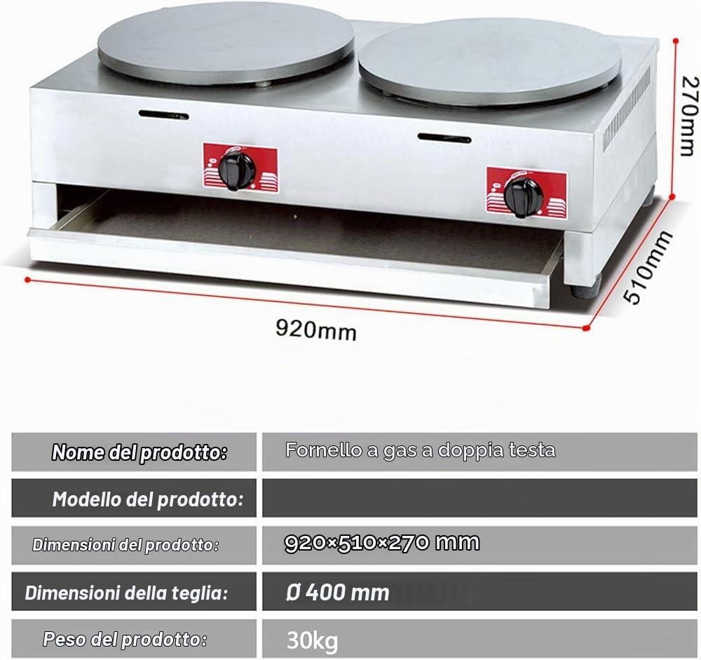Macchina per Fare Crepe, Crepiera, Gas, Professionale Piastra per Crepes di Alta qualità Maker Machine, Crepes Professionale Diametro 40 cm, con Piastra Antiaderente, per Frittate di Tortilla,N