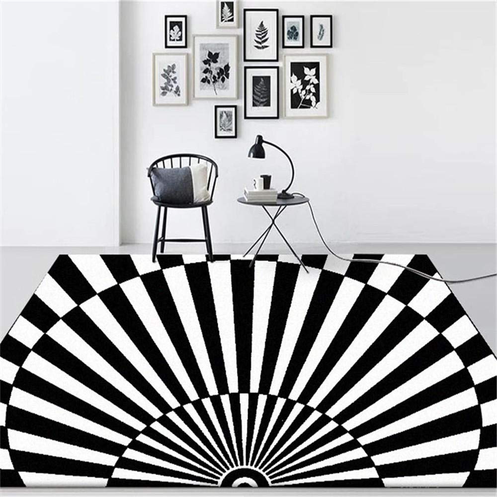 Tapis rectangle géométrique asymétrique noir et blanc 100x160cm