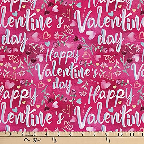Happy Valentine's Day Digital Print Cotton Fabric by The Yard