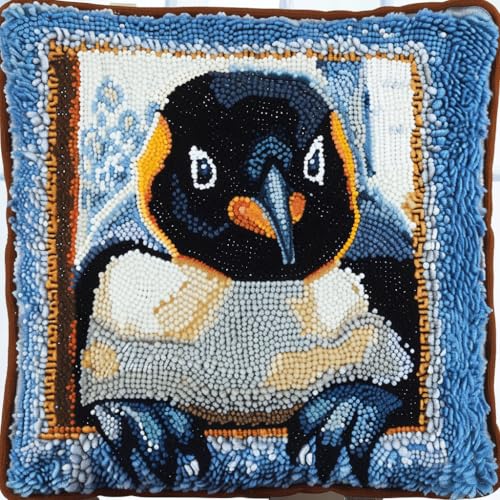 Taxpy Kit Completo de Funda de Cojín con Gancho de Cierre, Animal pingüino Kit de Funda de Almohada, Cojines de Ganchillo para Adultos y Principiantes, Decoración Del Hogar, 43x43cm
