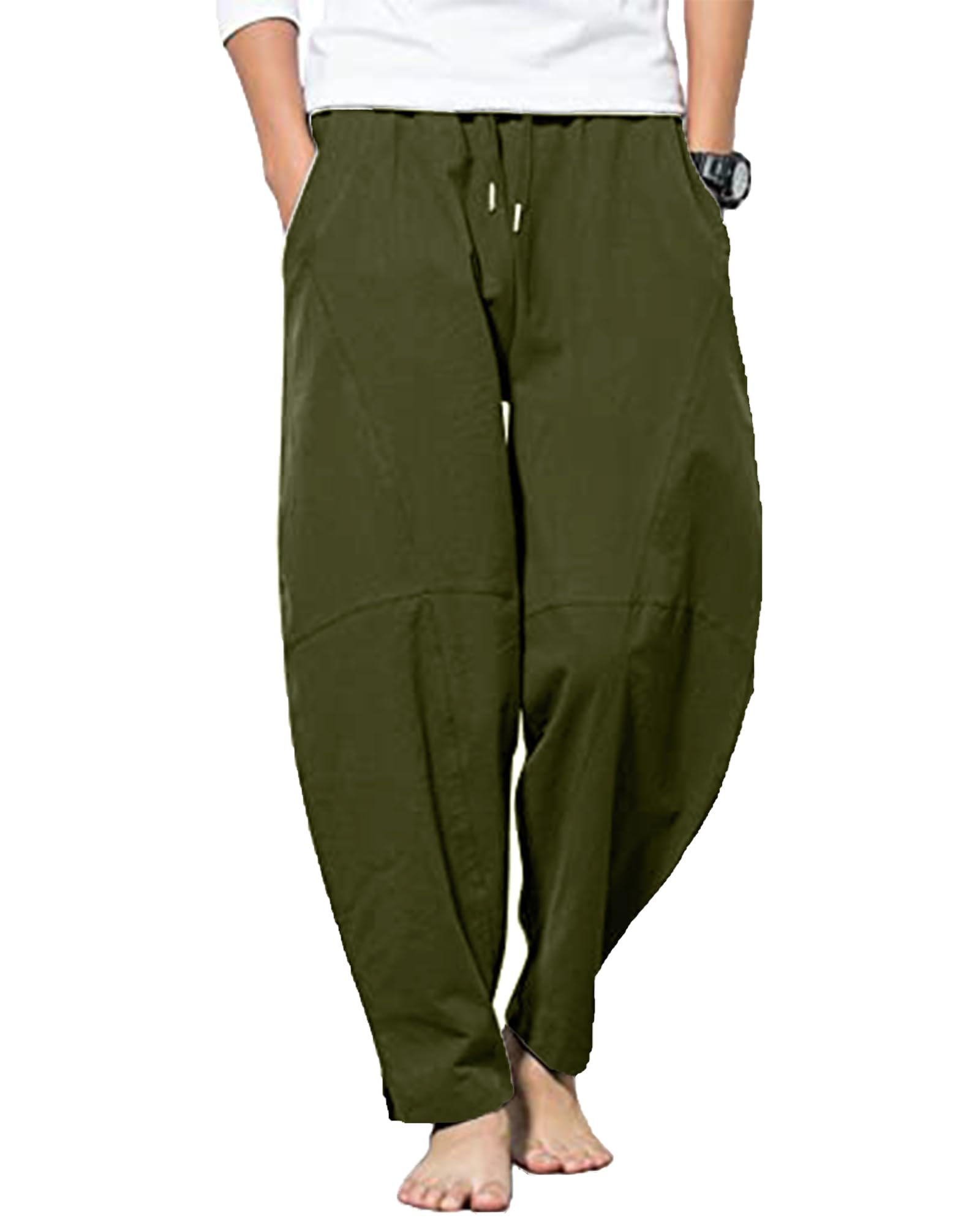 YAOBAOLE Herren Leinenhose Freizeit Loose Fit mit Taschen und Elastikbund