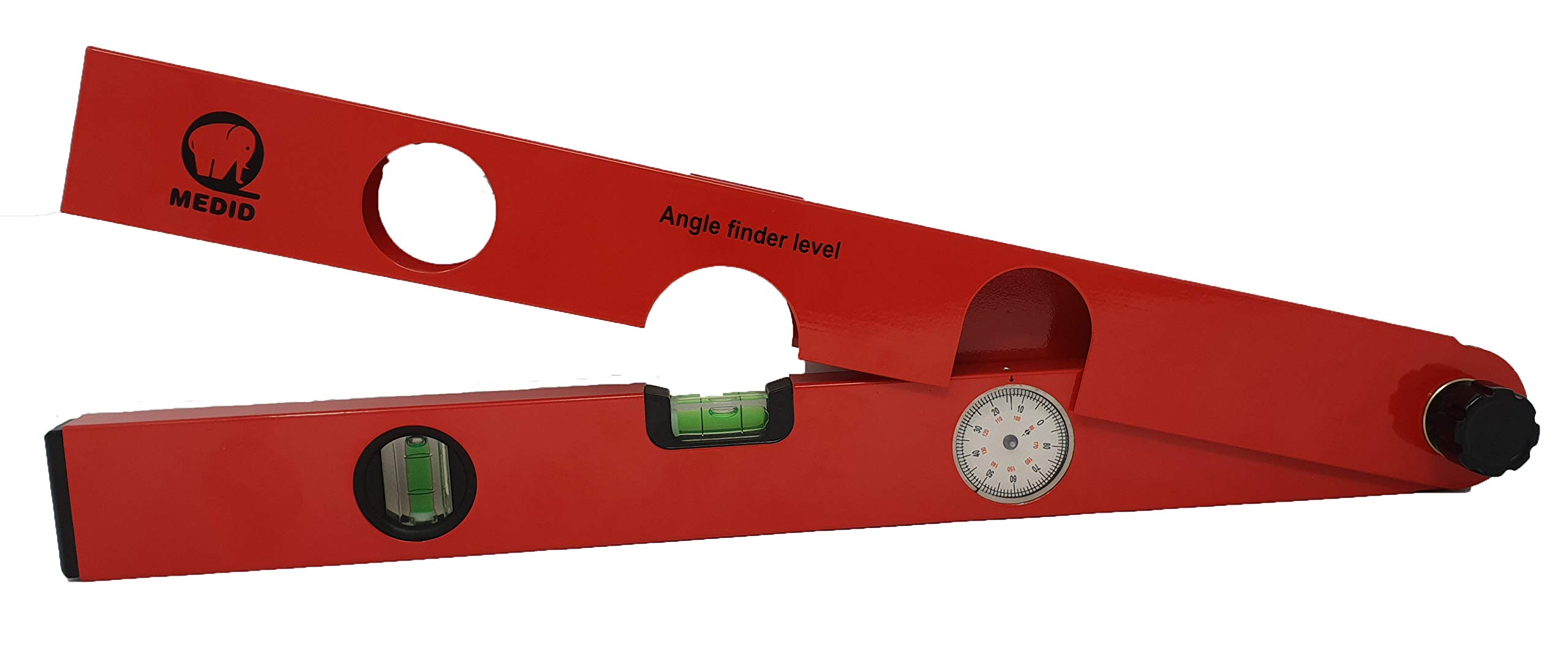 Medid MD/480000 Escuadra aluminio analógica, rango de medición de 0-220 grados, nivel analogico buscador de angulos, medidor de angulos de Precisión 0,5 grado