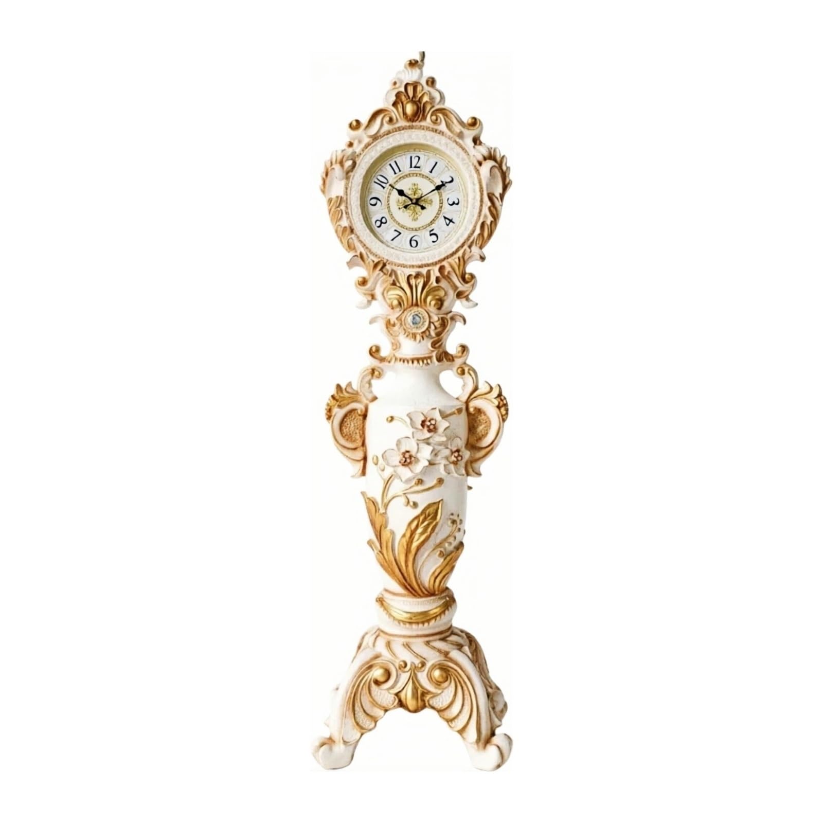 WANGHAI-666 Grandfather Clocks Floor Clock with Silent Quartz Movement European Style Ornate Decorative(Gold)