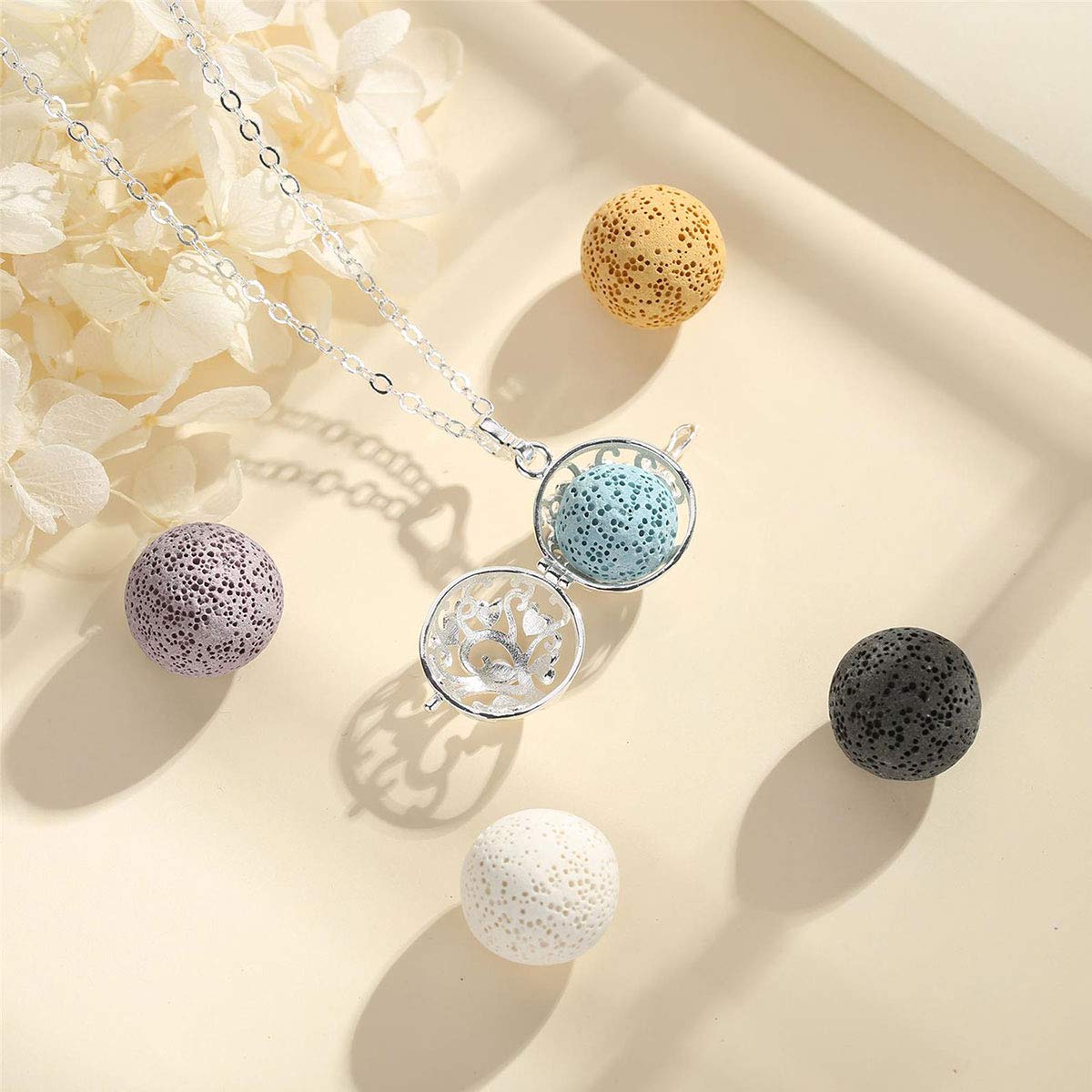 EUDORA Harmony Ball Aromaterapia Collana Donna Diffusione Aroma Collane Donna Aroma Olio Diffusore Ciondolo Gioielli Yoga Regali per Donne Madre con Pietra Lavica 7PCS, 24"