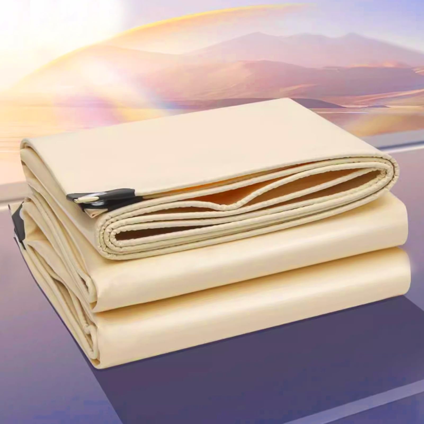 Telo cerato beige, resistente, 500 g/m², telone impermeabile, 2 x 2 m, 3 x 4 m, 4 x 6 m, 5 x 5 m, teli di fondo, tenda Yopappol, antipioggia, con occhielli.(5x5m)