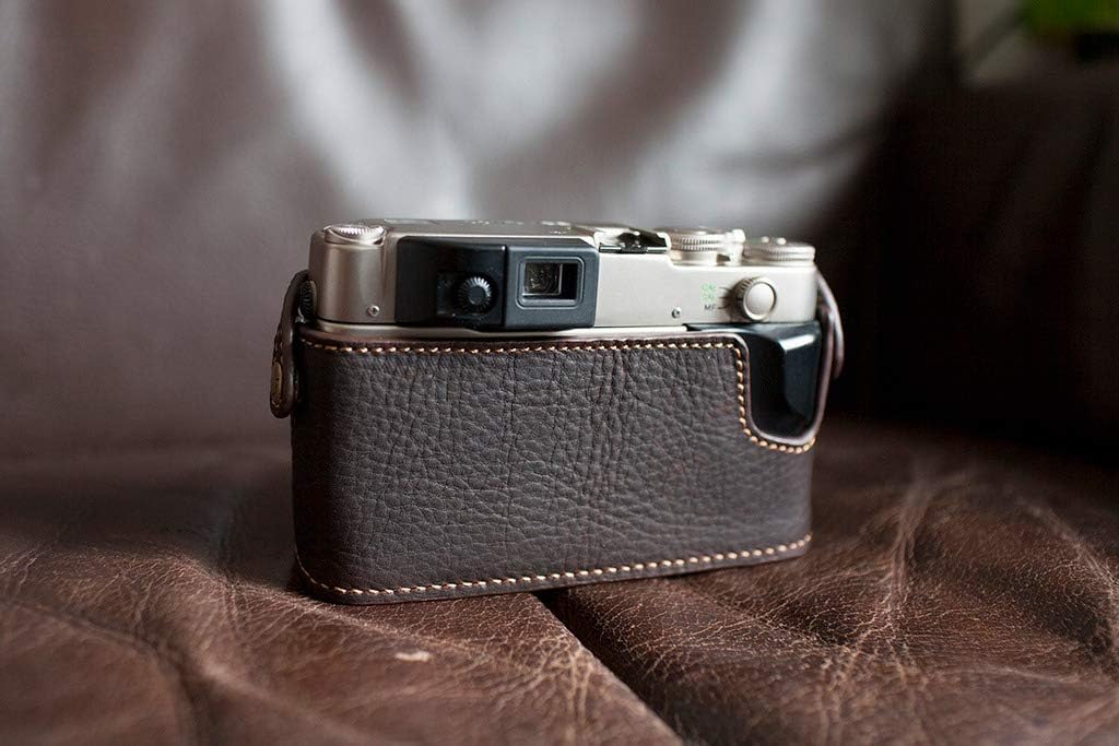 Handmade Genuine Real Leather Half Camera Case Bag Cover for Contax G2 Dark Brown (No Data Back)