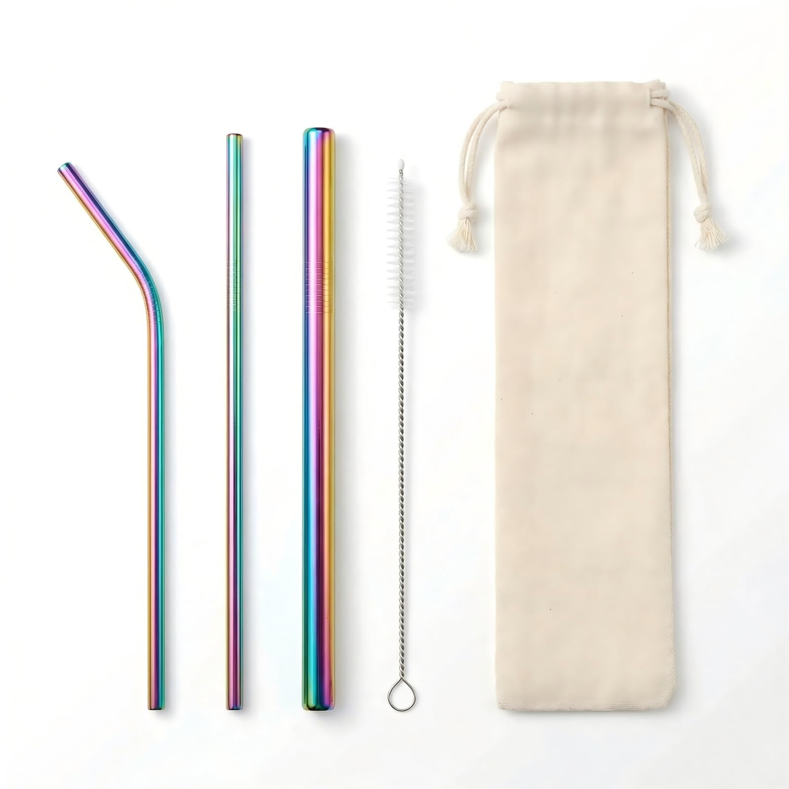 Metal Straws，3PCS Reusable Metal Straws Drinking with Cleaning Brush for Camping and Picnics for Smoothie, Milkshake, Cocktail and Hot Drinks (Iridescent)