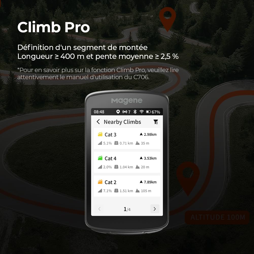 Magene C706 GPS vélo Compteur, Navigation cartographique, écran Tactile Couleur 3,3", positionnement Double Bande, Support métallique, Affichage des données Personnalisable, entraînement en intérieur