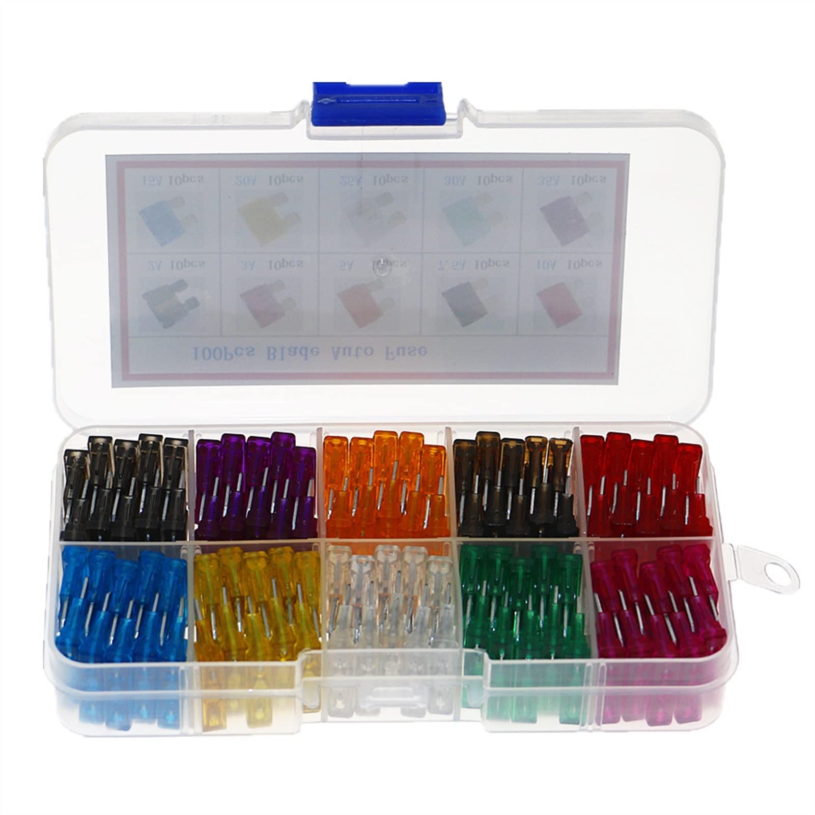 AVSBBYEPS Fuse 100Pcs Assorted Standard Blade Kit 2A 3A 5A 7. 10A 15A 20A 25A 30A 35A