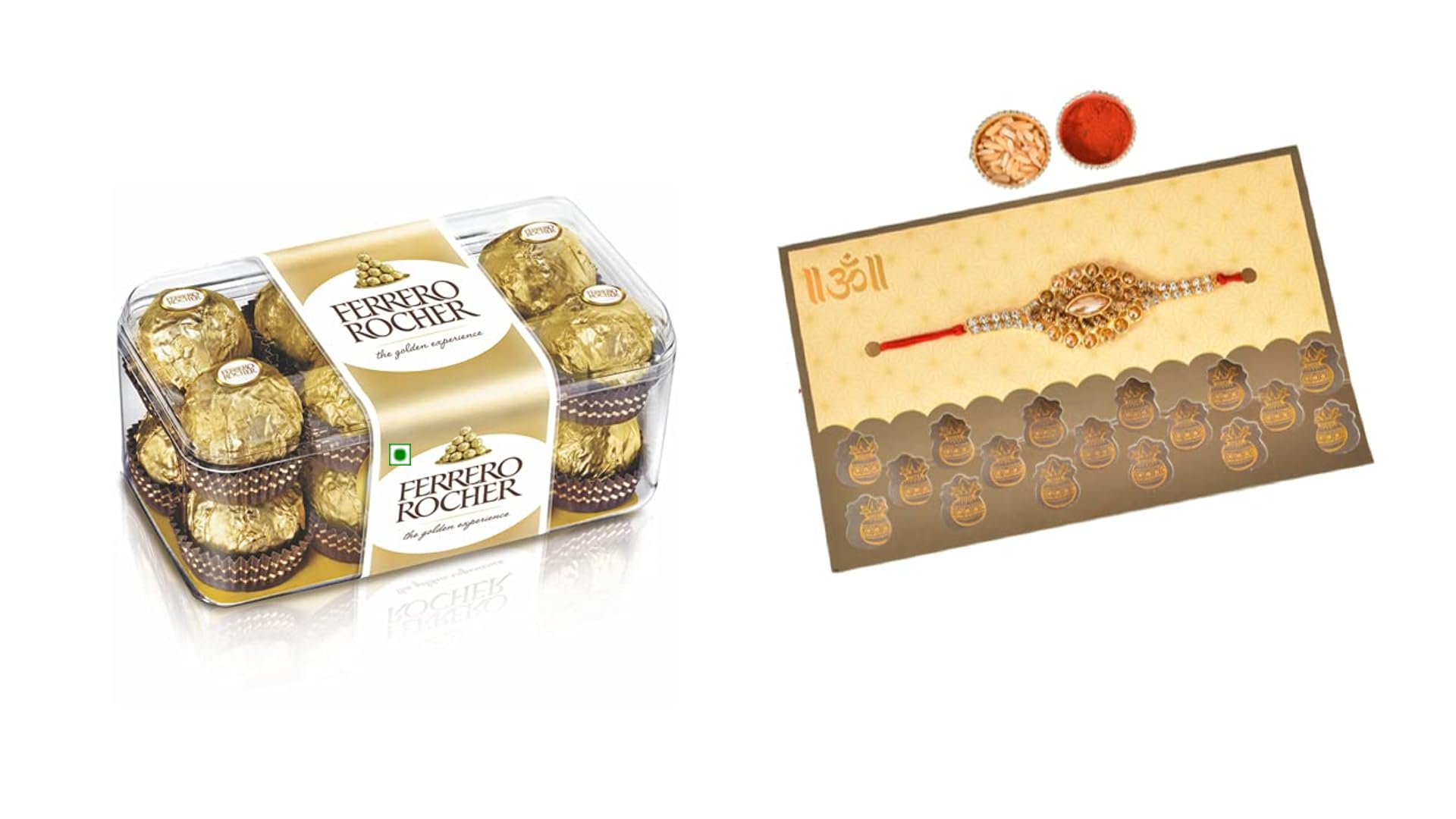 See full amazon price history chart for Vending India X Ferrero Rocher- T16 (16 Pieces) with a Designer Rakhi Set In A Greeting Card - Combo with Roli, Chawal, Chandan & Mishri (Kalash Greeting Card) Vending India X Ferrero Rocher- T16 (16 Pieces) with a Designer Rakhi Set In A Greeting Card - Combo with Roli, Chawal, Chandan & Mishri (Kalash Greeting Card) (B092NCZQQC) Amazon Price History, Amazon Price Tracker