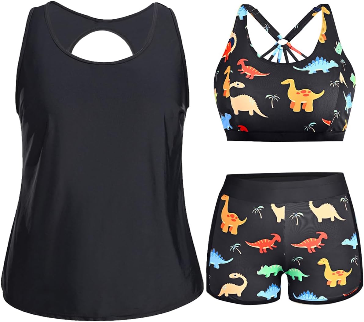 Holipick Women Plus Size 3 Piece Tankini Swimsuits Athletic Bathing Suits with Shorts