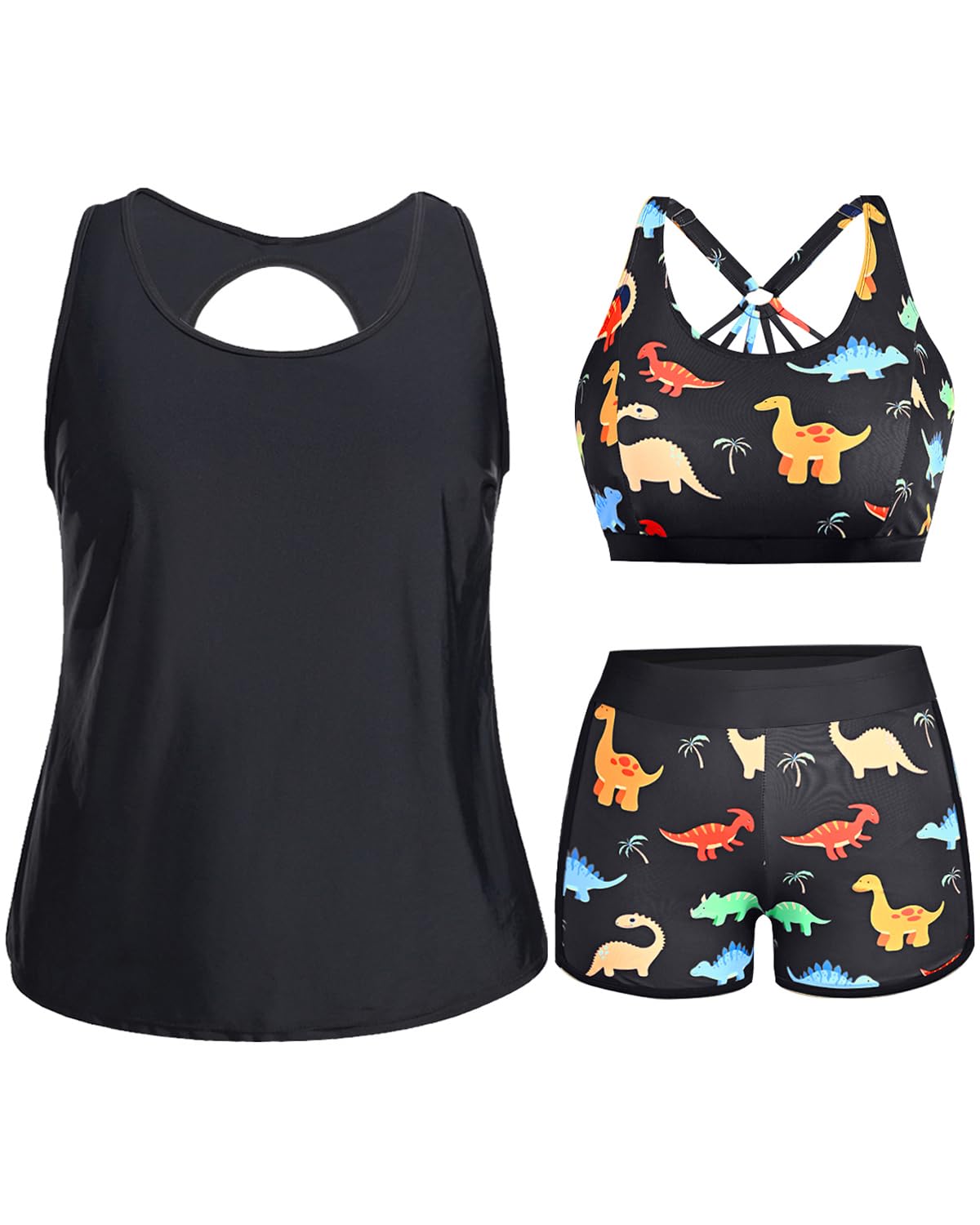 Holipick Women Plus Size 3 Piece Tankini Swimsuits Athletic Bathing Suits with Shorts