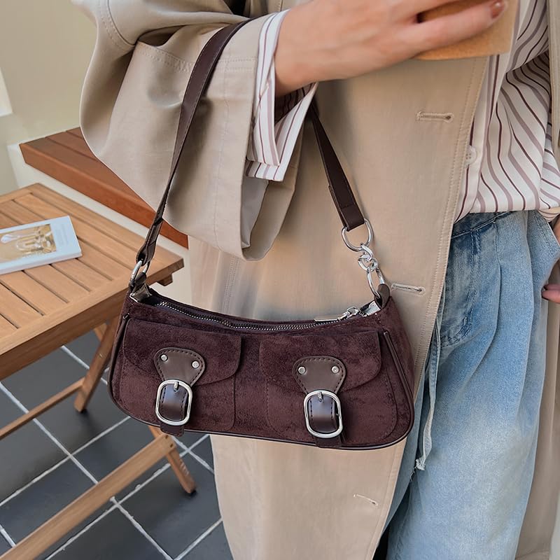 Suede Shoulder Bags for Women 2025 Fall Purse Y2k Clutch Handbag Vintage Shoulder Purse Crossbody Bag2