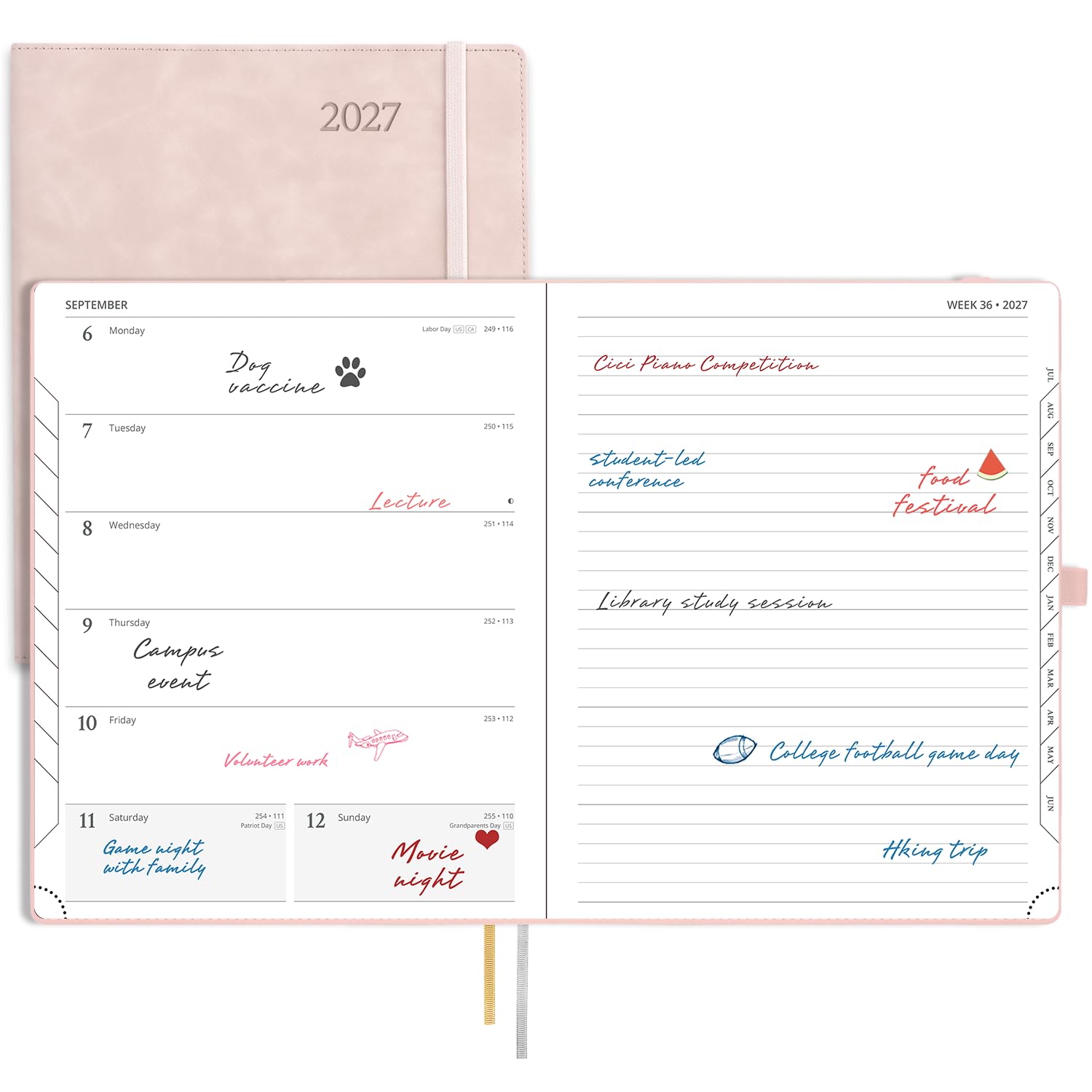 POPRUN 2027 Diary A4 Week To View Softcover, 2027 Planner & Notebook In One