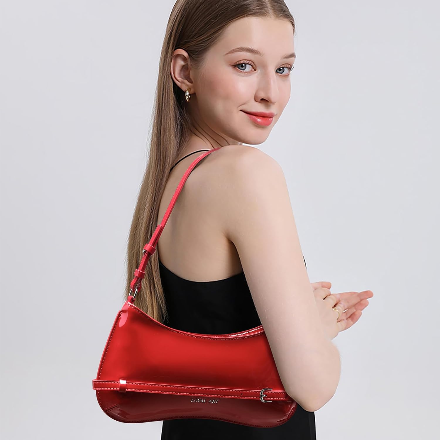 Trendy Shoulder Bag for Women, Small Under the Arm Purse Patent Leather Womens Purses and Handbags with Zipper Closure | Trendy, Under the Arm, Purse, with Zipper Closure - Image 2