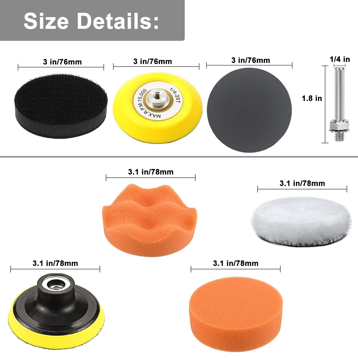 3 Inch Sanding Disc Drill Polishing Kit Sanding Attachment, 158 Pcs Wet Dry Car Headlight Restoration Kit Hook And Loop Sandpaper With 1/4" Shank - View #10