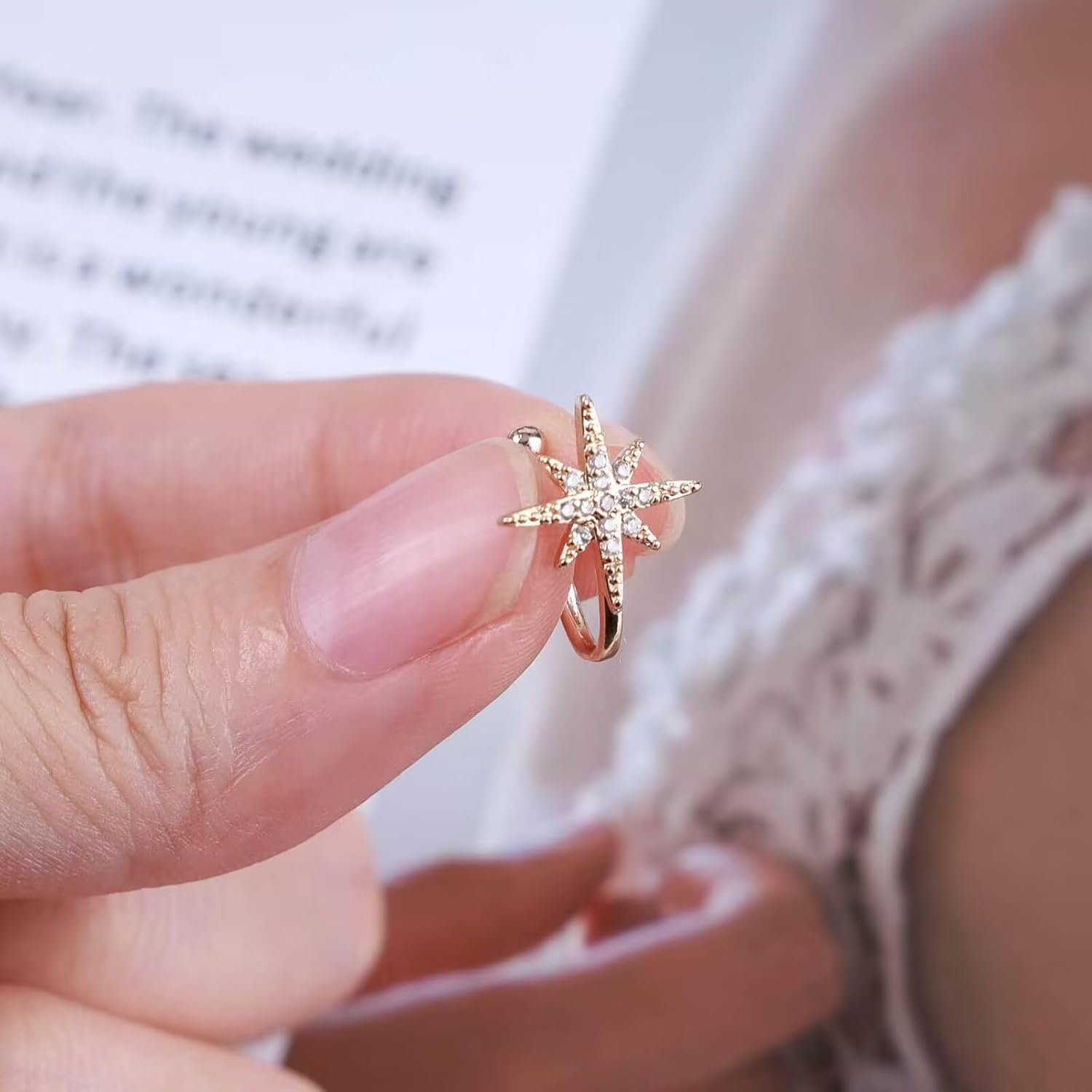 Vintage Crystal Northstar Nose Ring Gold Cz Star Nose Cuff Rhinestone Septum Nose Rings U Shaped Clip On Nose Stud Cz Hoop Nose Piercing Jewelry for Women - Image 6