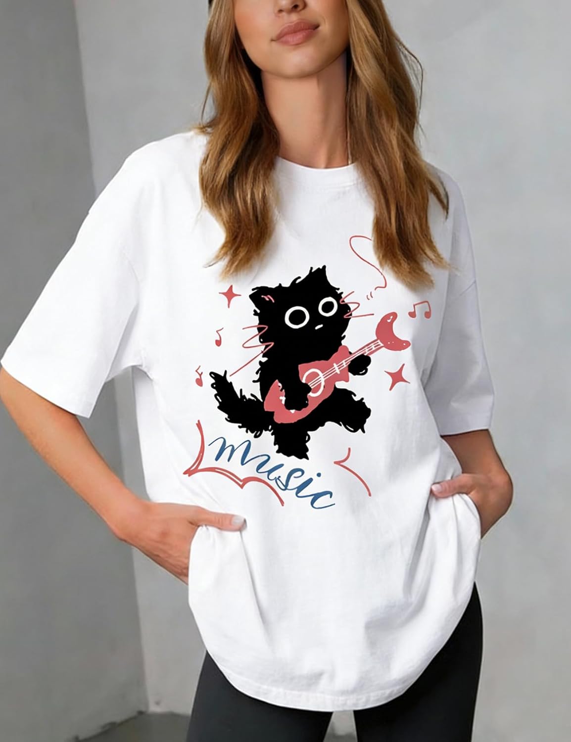 Cat Shirt for Women Graphic Tees Y2k Grunge Emo Clothes Harajuku Tee Tops Oversized Cotton Summer Streetwear - Image 5