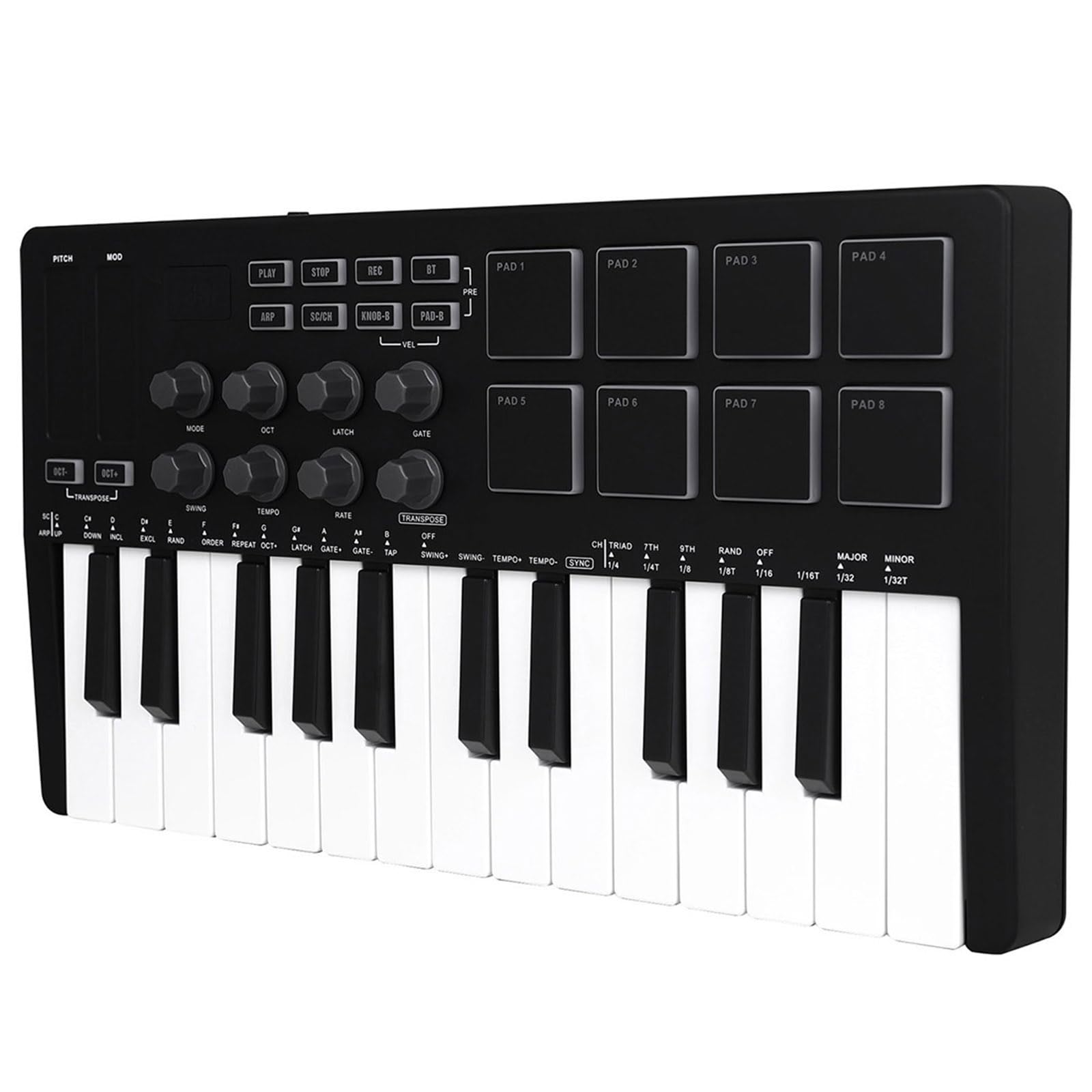 Teclado portátil de 25 teclas con teclas dinámicas y Plug and Play para estudio/viajes, producción de música, teclado USB