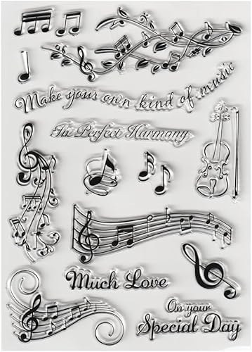Miniatura 10 de Sellos transparentes para notas musicales, tarjetas de silicona con sentimientos, patrón de pancarta de encaje, sellos transparentes para decoración