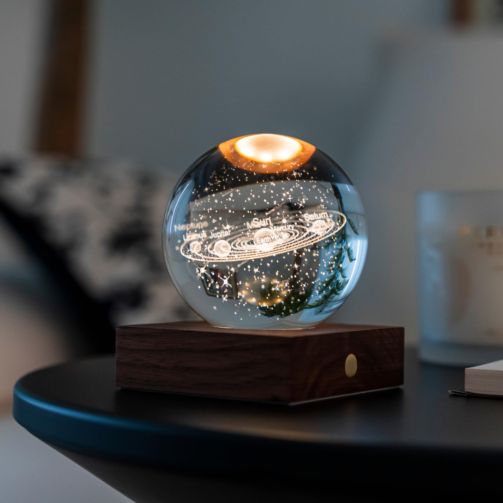 Gingko Design Schreibtischlampe Kristall Bernstein - Modell des Sonnensystems | Wiederaufladbare Dekolampe mit Touch-Steuerung | Elegante Stimmungs-Schreibtischlampe Geschenk für Liebhaber