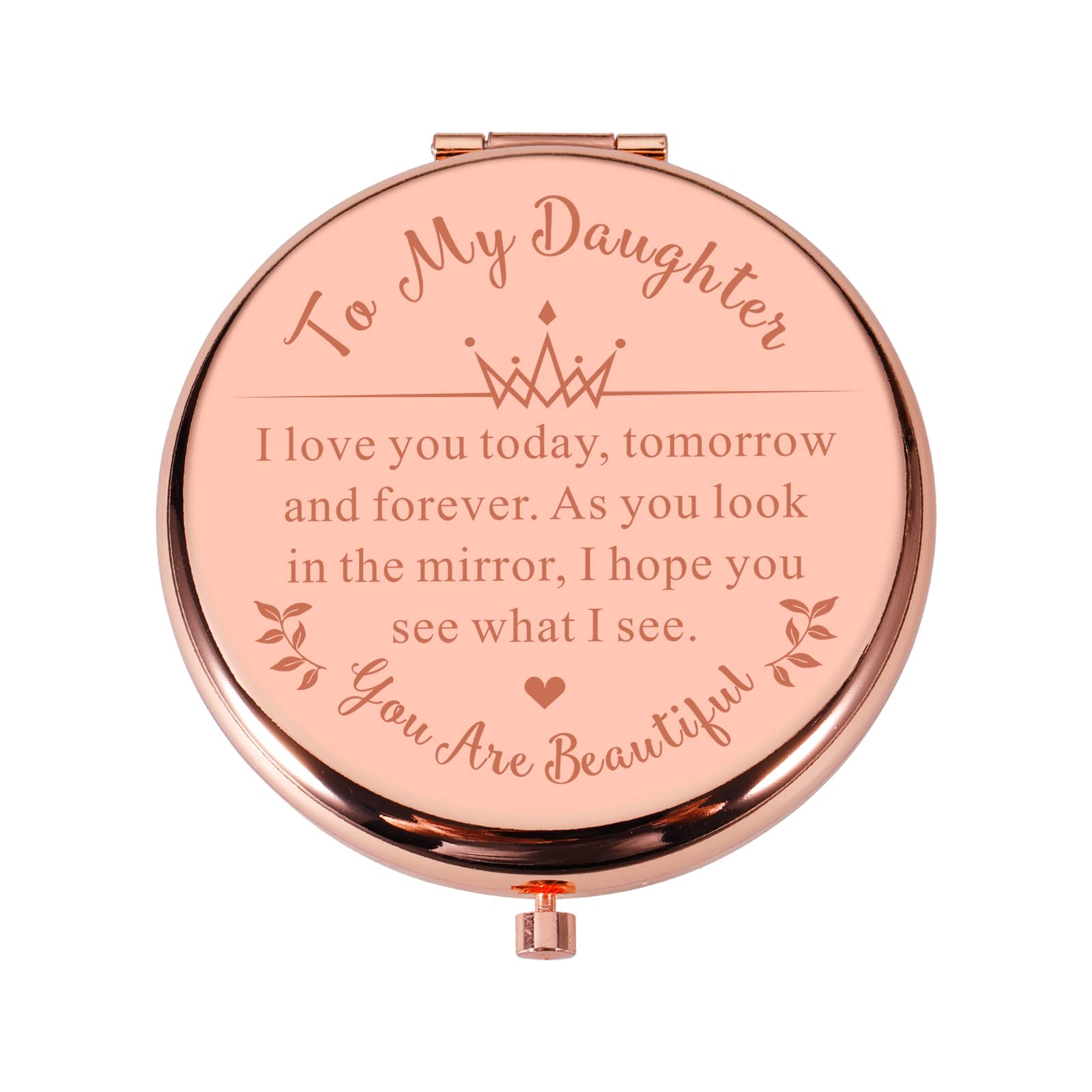 Lucullan Lepole Daughter Gift from Mom Rose Gold Compact Mirror Girls Bonus Daughter Gifts for Grown Daughter Birthday Graduation Valentines Day Gifts for Her Daughter in Law Teen Girls Gift Ideas