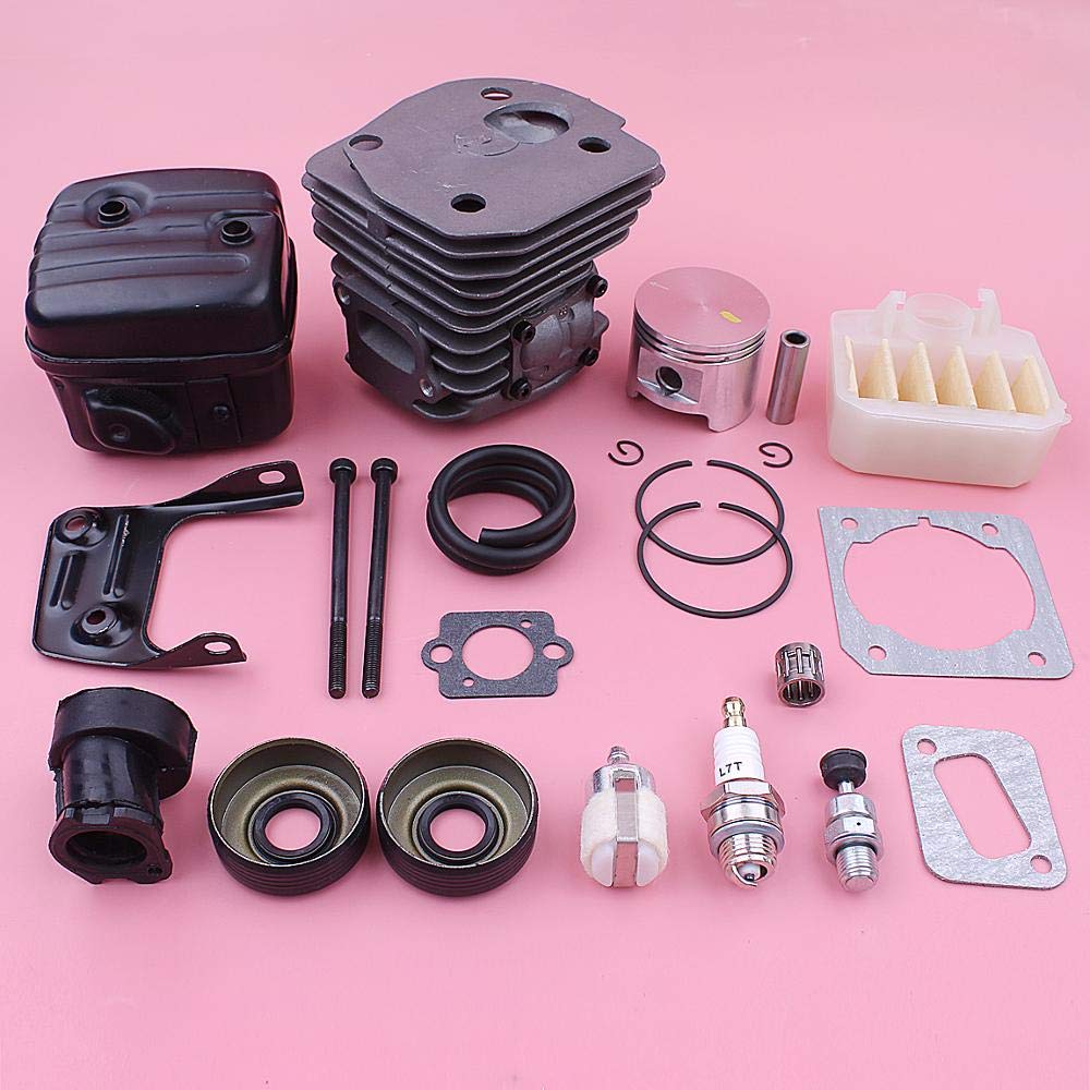 Kit de silenciador de pistón de Cilindro de 45 mm, for Motosierra Husqvarna 353 350 351 346 345 340 537253002 503862803 Juntas de carburador de Filtro de Combustible y Aire Pistón de Cilindro