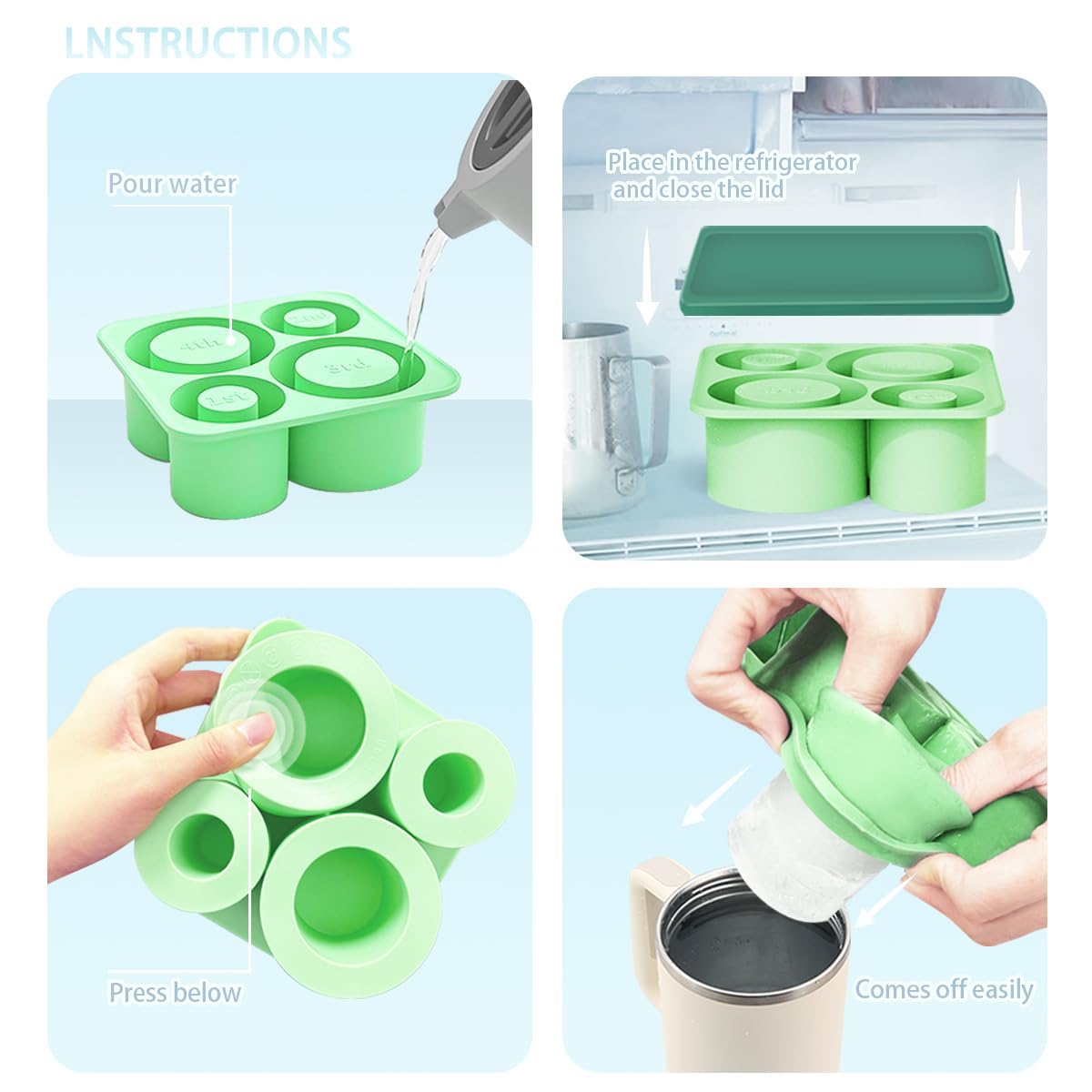 Set 4 Stampi Per Cubetti Ghiaccio In Silicone Con Coperchio: Sfere, Cubetti, Diamanti - 2