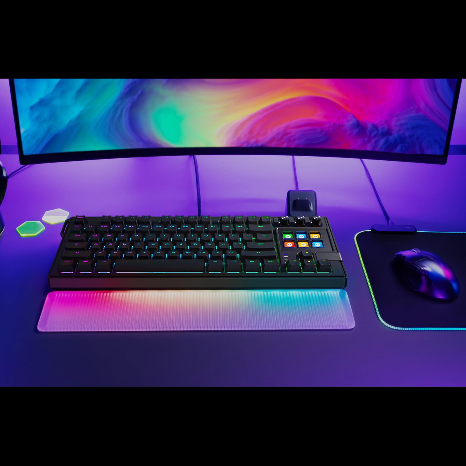 Klawiatura Mechaniczna z 78 Klawiszami, Podświetlany RGB Czerwony Przełącznik z możliwością Wymiany Podczas Pracy z Programowalnym Pokrętłem i Przyciskami, Regulowany Podnóżek do (BLACK)