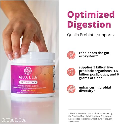 Miniatura 5 de Qualia Probiotic - 28 probióticos de esporas respaldados por la ciencia, prebióticos y posbióticos. Apoyo total intestinal. Alivia las molestias