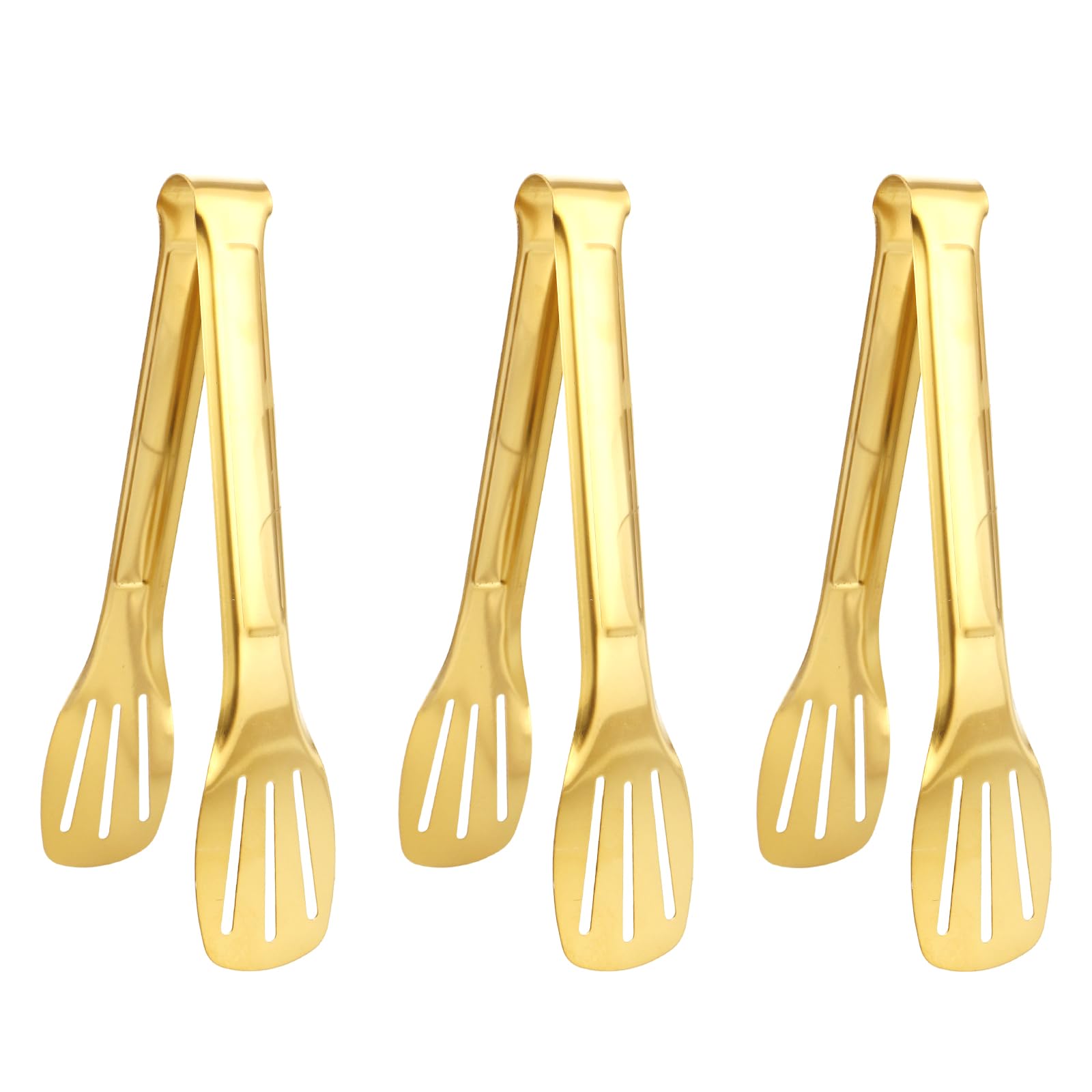 Bliceon 3 Pcs Gold Serving Tongs, 7 Inch Tongs Kitchen for Cooking, Gold Kkitchen Accessories for BBQ, Buffet, Pasta Salad, Cake Home Party