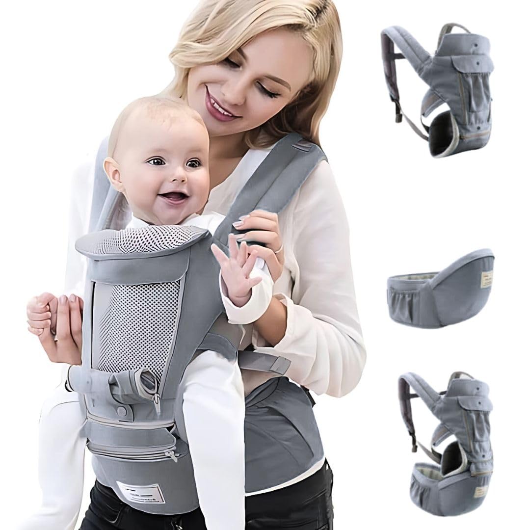 OBABY Carriet Hip Seat Baby Carrier with 5 Carry Positions, Baby Carrier with Hip seat for 0 to 36 Months Baby, Adjustable New-Born to Toddler Carrier (Grey)