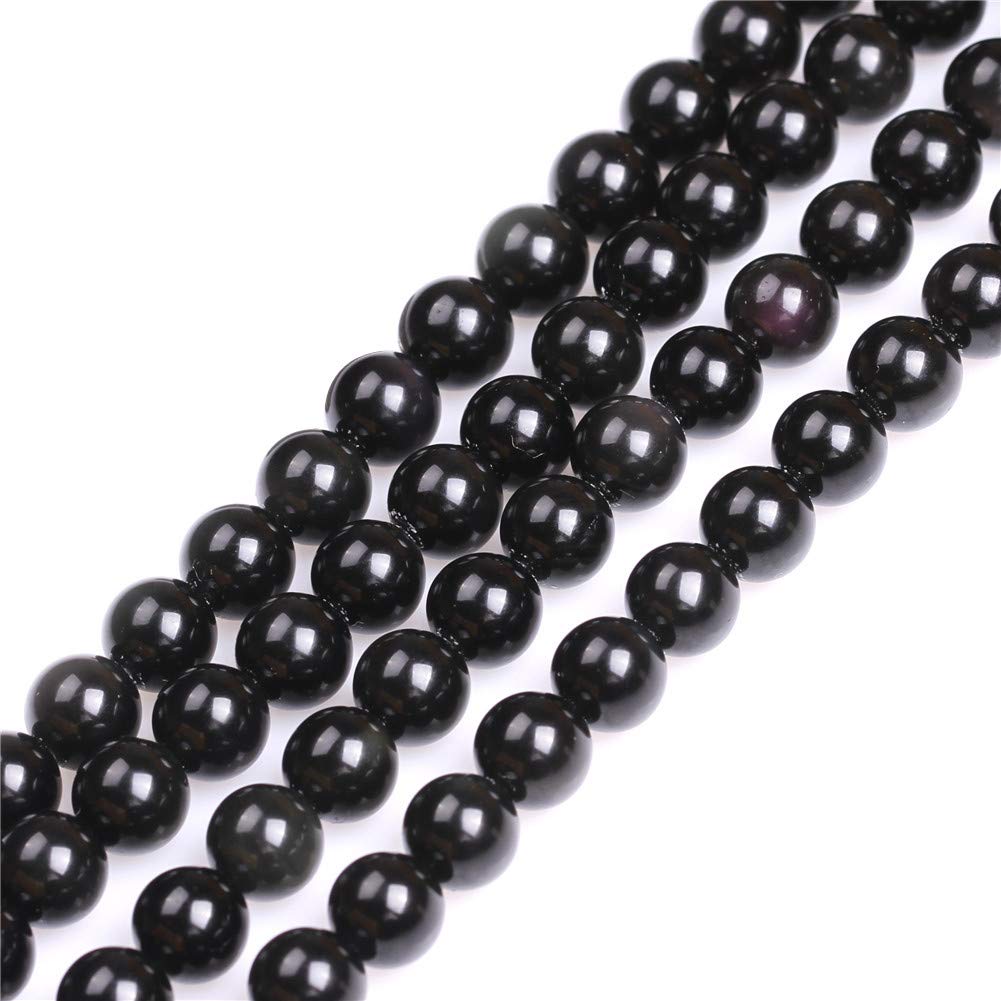 GEM-Inside Natural 8mm Black Obsidian Round Gemstone Semi Precious Loose Beads for Jewellery Making 15''