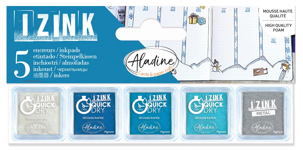 Aladine Set of 5 Frosted Ink Pads, Red Green, Standard