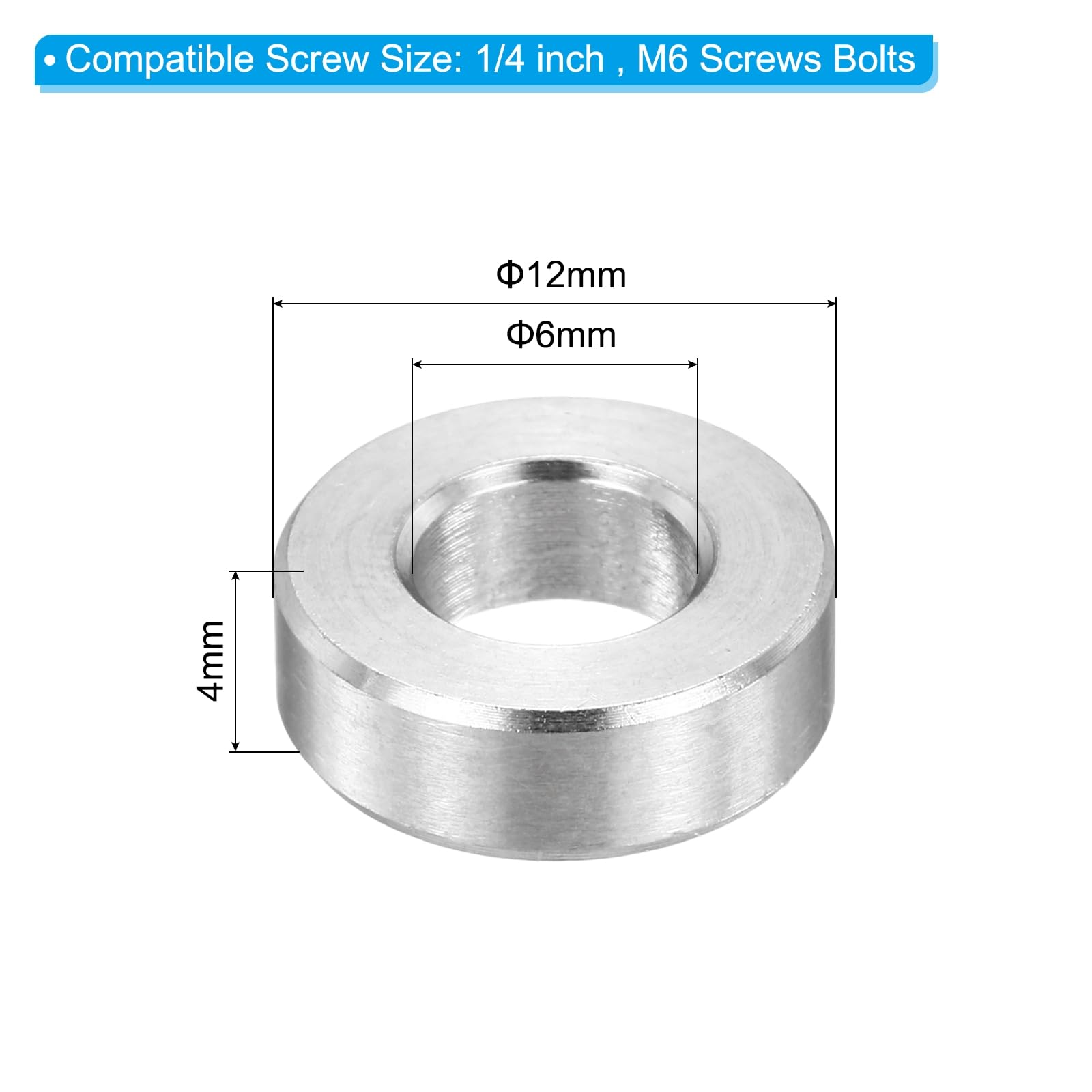 PATIKIL M6 Stainless Steel Spacers, 12Pcs Metal Spacer 6mm ID x 12mm OD x 4mm L Screw Standoff for 1/4" or M6 Screw - Image 2