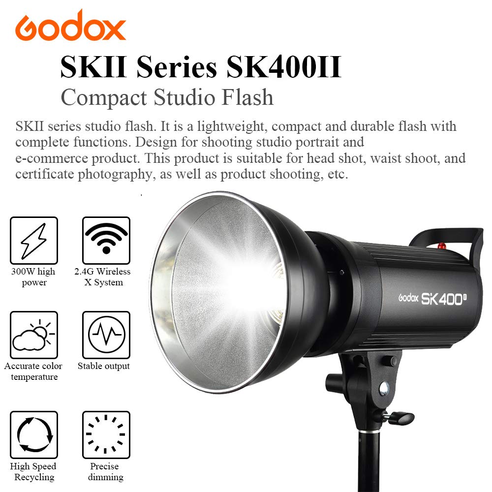 Godox SK400II 400Ws Flash estroboscópico de Estudio con Sistema X 150 W Modelado Lámpara