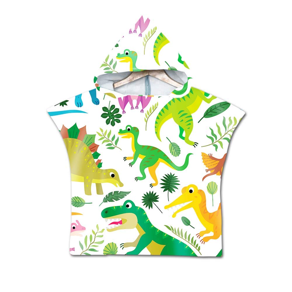 Treer Girls Green Dinosaur Children Beach Towel Robe Bathrobe Poncho, Cartoon Kids Baby Swim Wetsuit Swimwear Changing Towel Beach Bath Beach Robe Hooded Bath For Surfing Swimming Boy (60X60cm,)