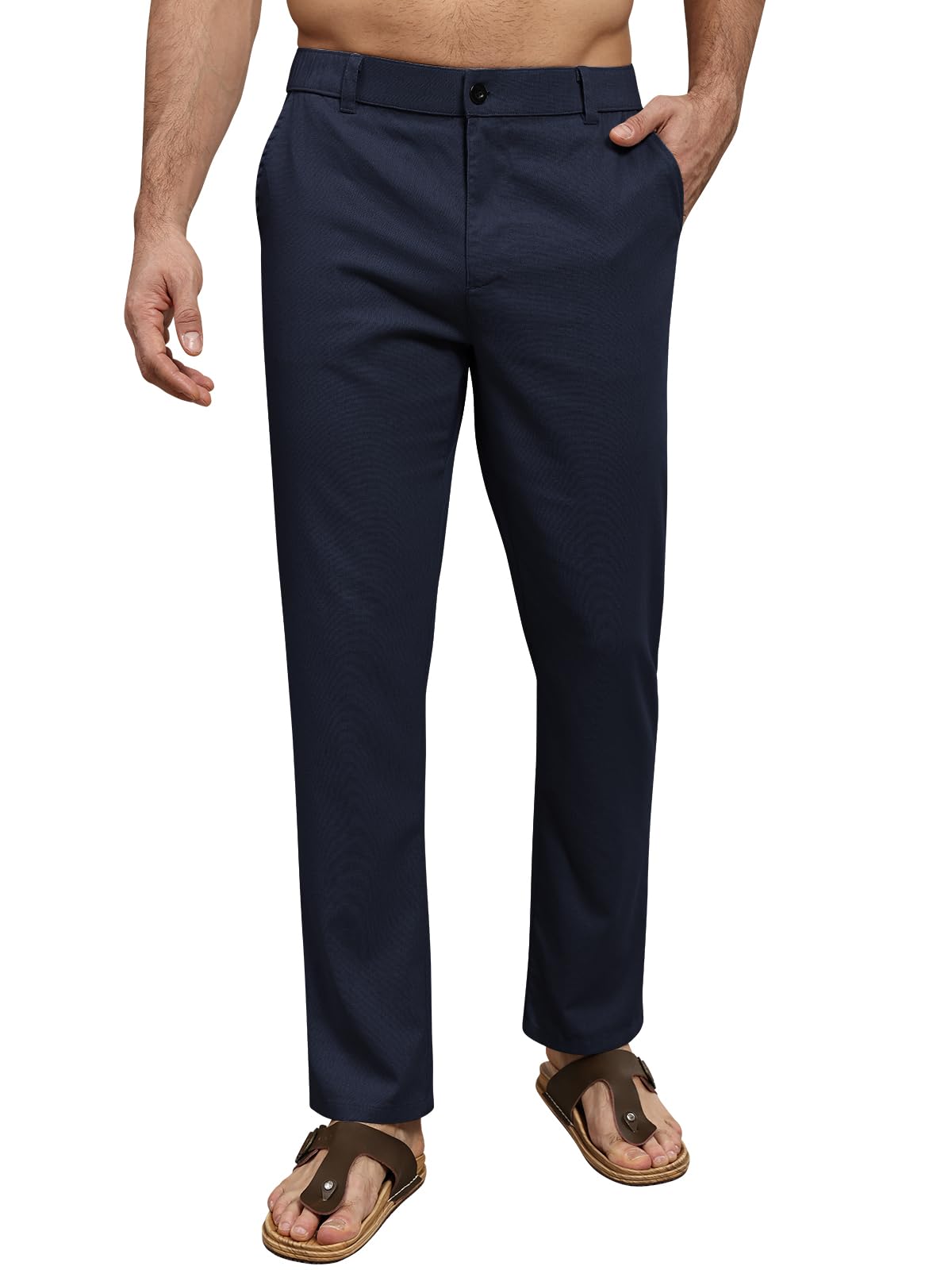 Surenow Mens Casual Linen Pants Elastic Drawstring Beach Pants Lightweight Loose Fit Straight Pants Summer Yoga Trousers