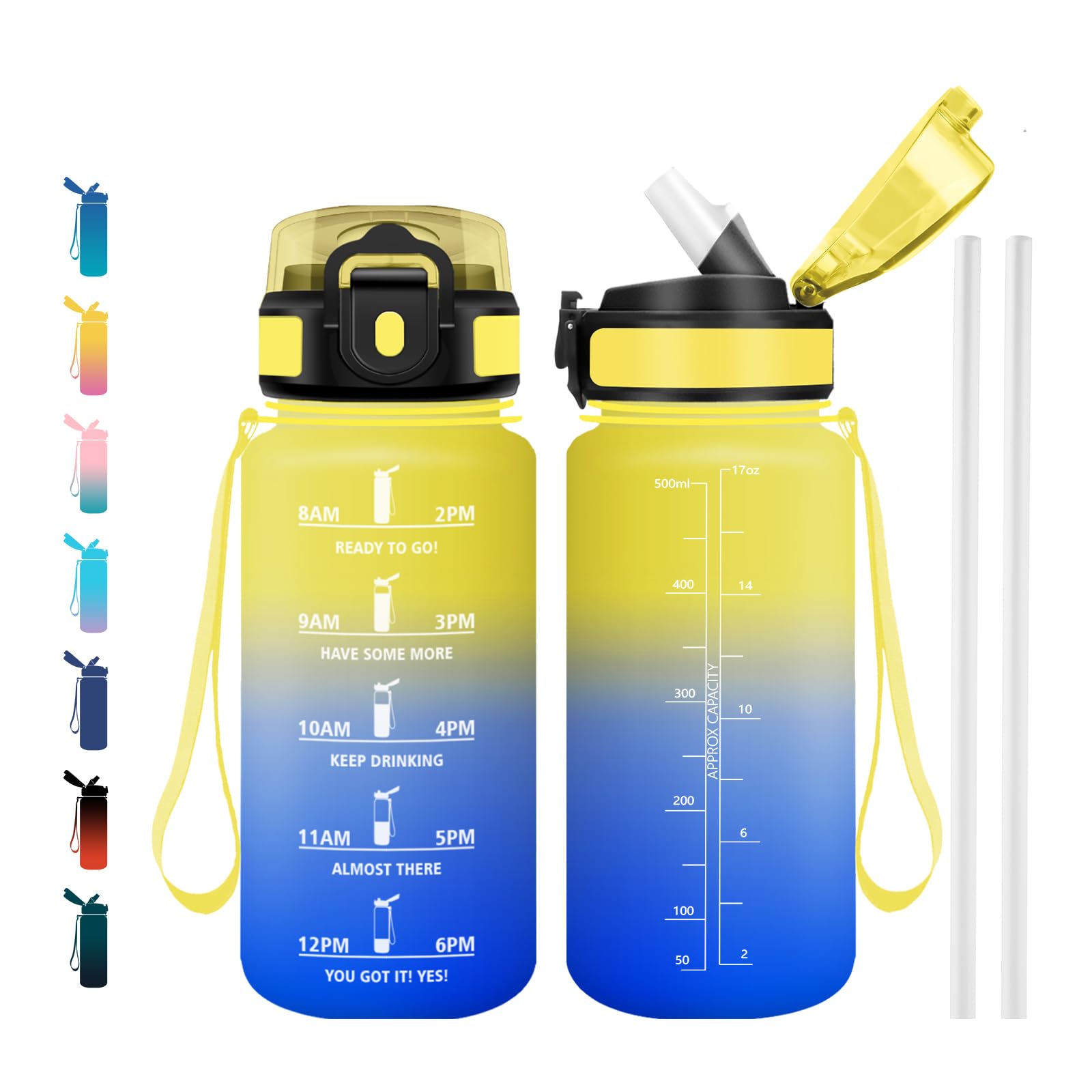Cantimplora 500ml, Sin BPA con Marcador de Tiempo, Botella con Pajita, Botella de Agua para Running, Cámping, Oficina, Bicicleta, Fitness — view 9