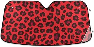 Red Leopard Car Sun Visor Cheetah Front Windshield Sunshade Accordion Folding Auto Sunshade for Truck SUV 55 x 28 Inch