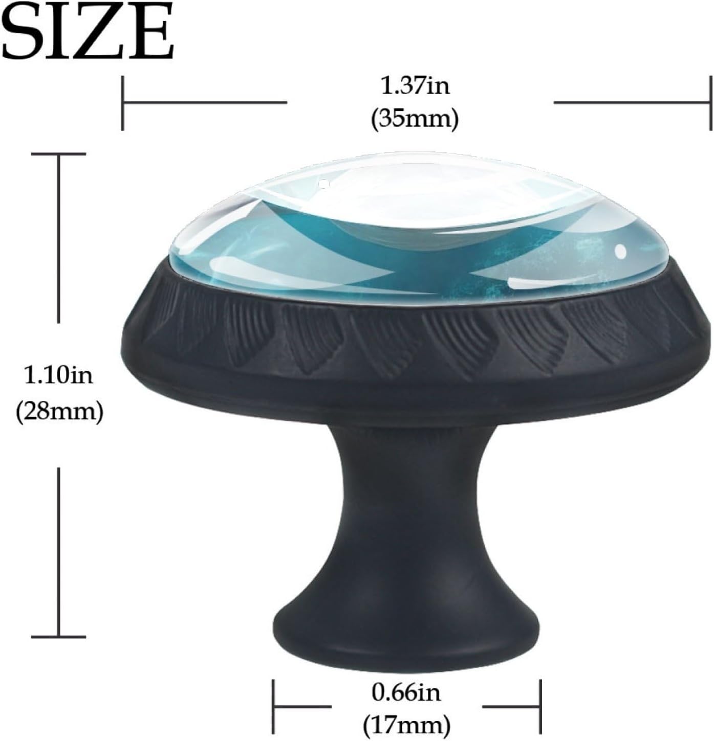 4 Pack Cabinet Knobs 3D Shark Glass Drawer Knobs Black Dresser Drawer Knobs Pulls Handles for Kitchen Wardrobe Cupboard Hardware Furniture Door
