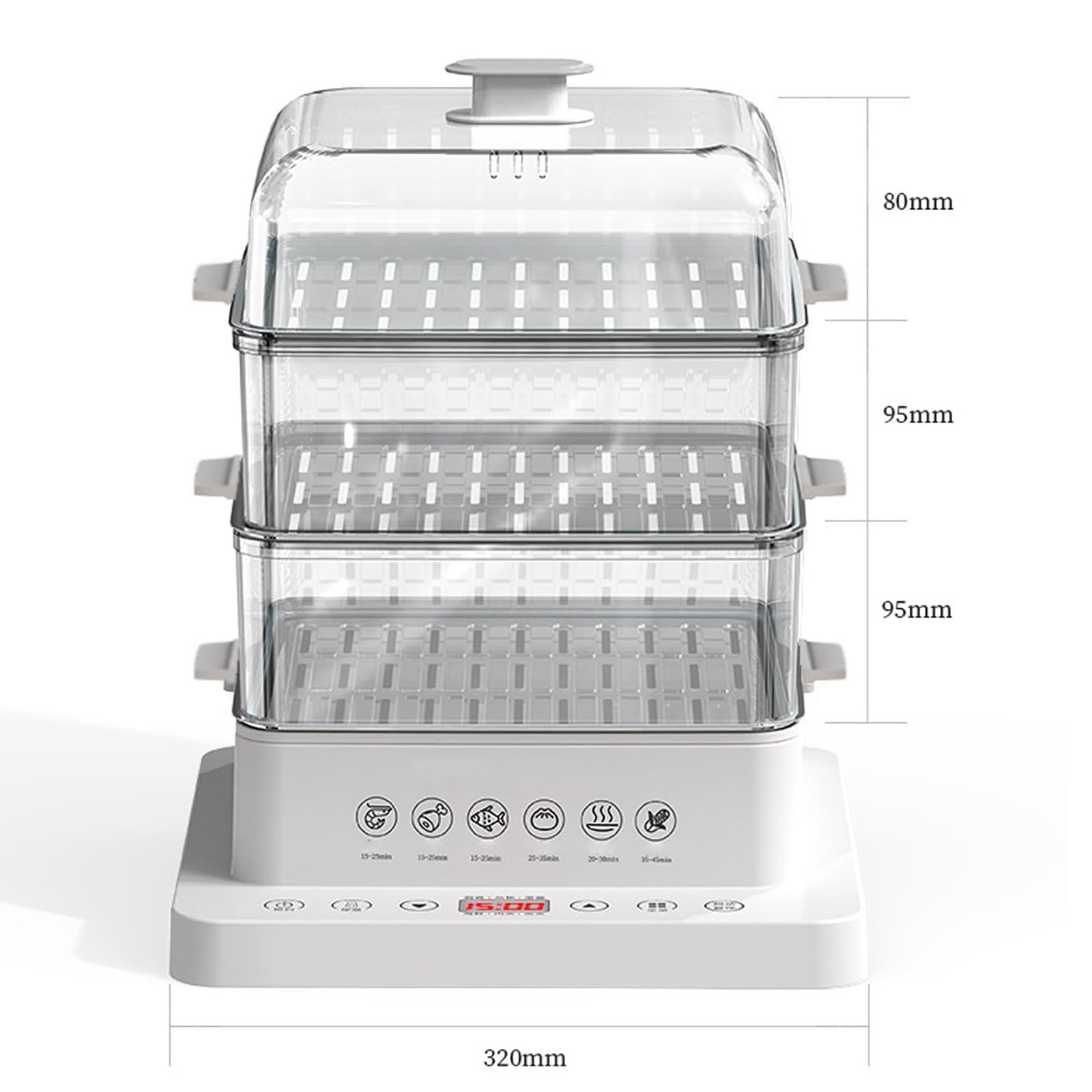 Vaporiera (40 L), Vaporiera Elettrica Con Ciclo A Vapore A 360°, Vaporiera Rimovibile A 3 Livelli + Pieghevole Da 800 W + Prenotazione 12 Ore + Anti-Bruciatura Secca, Per Verdure