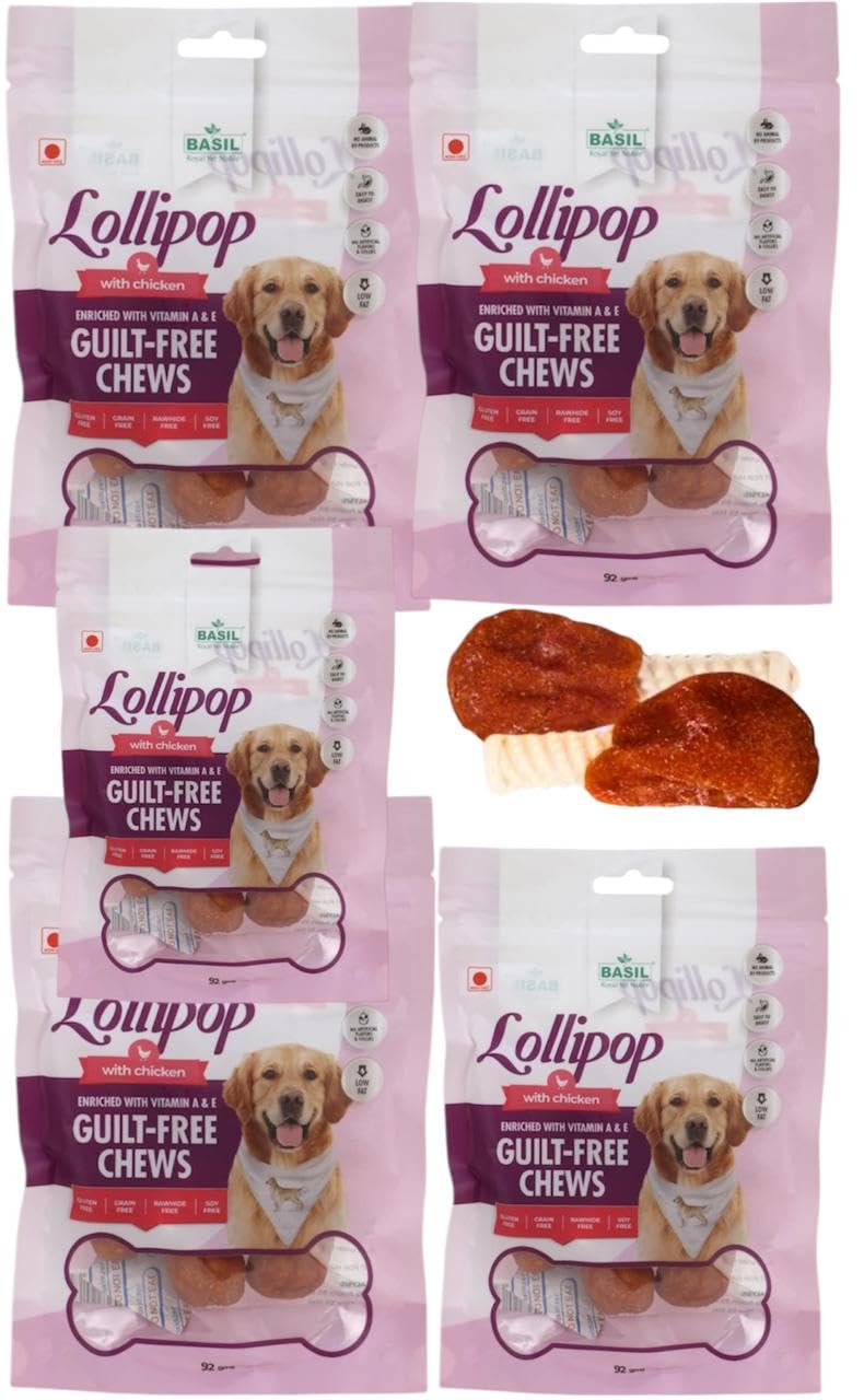 Waggytails Basil Gluten Free Treat for Dogs 92 gm in a Packet/Guilt-Free Lollipop/Chew Dog Treat/Layered with Chicken for Dog/Treats for Puppy/Diet Treat for Pet/Snack for Pets (Pack of 5) (B0CCDPRXR4) Amazon Price History, Amazon Price Tracker