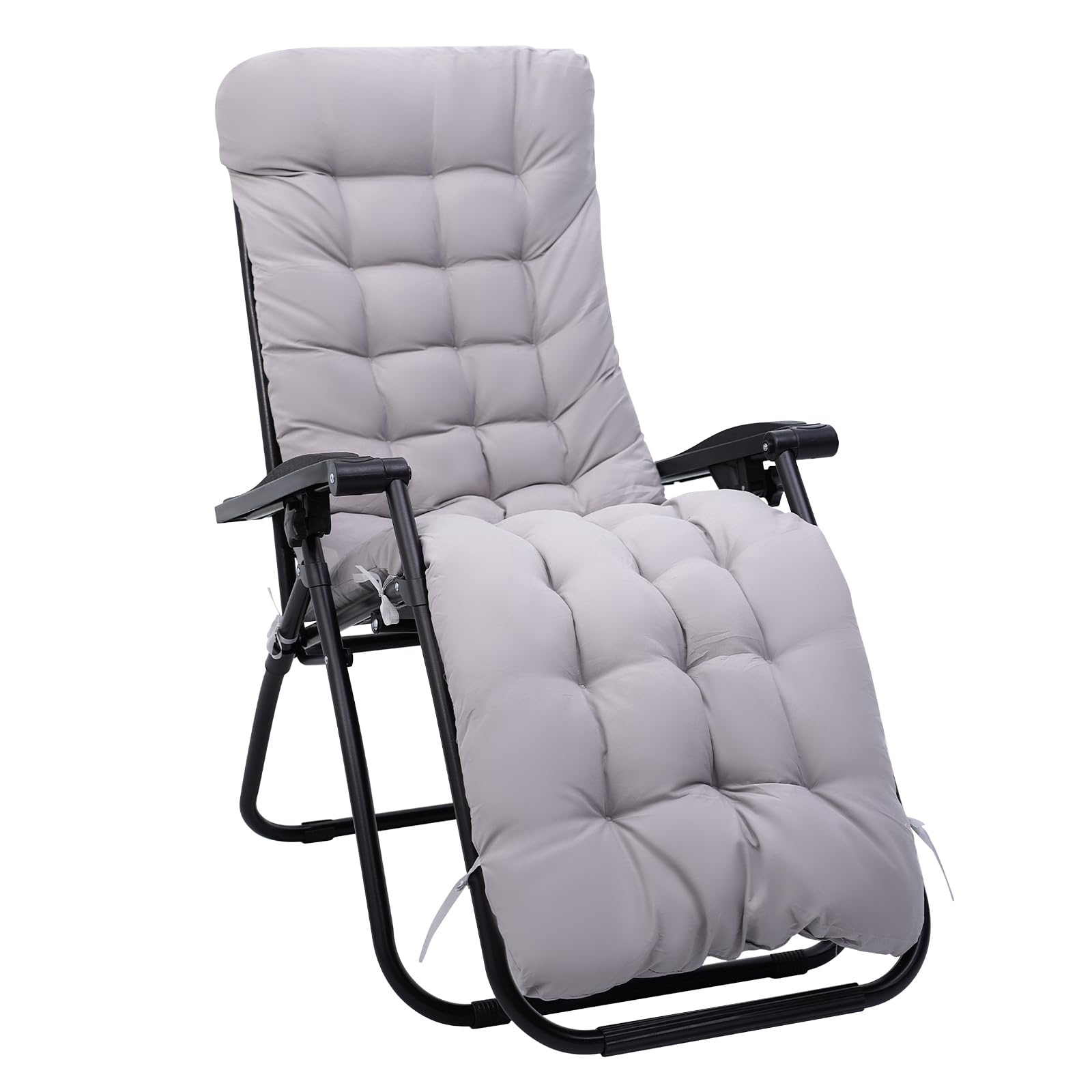 Errum Sun Lounger Cushion Only, 170x53x8cm Thickened Sunlounger Cushions Replacement with Hood, Anti-slip Garden Relaxer Chair Sunbed Cushion for Garden Patio Yard Beach (Light Grey)