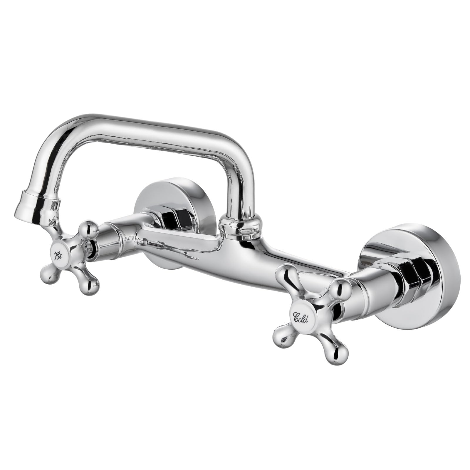 Airuida Wall Mount Kitchen Sink Faucet for 6 Inch(15cm) Spout Reach 8 Inch Center Adjustable Center Double Cross Handles Hot and Cold Water Mixer Tap