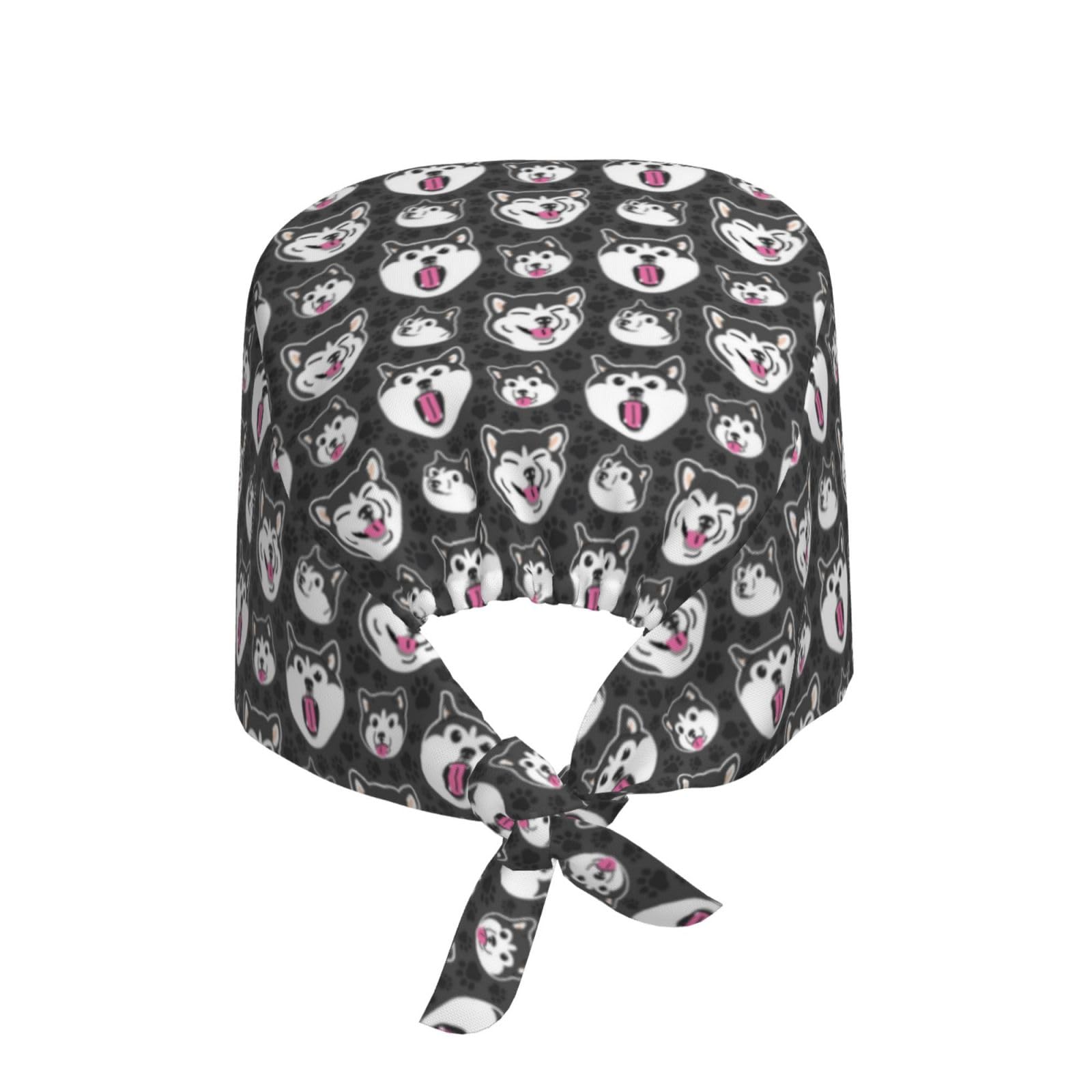 Buewutiry Scrub Caps Women Men Husky Face Working Surgical Nurse Dental Hats Ponytail Scrub Cap Black